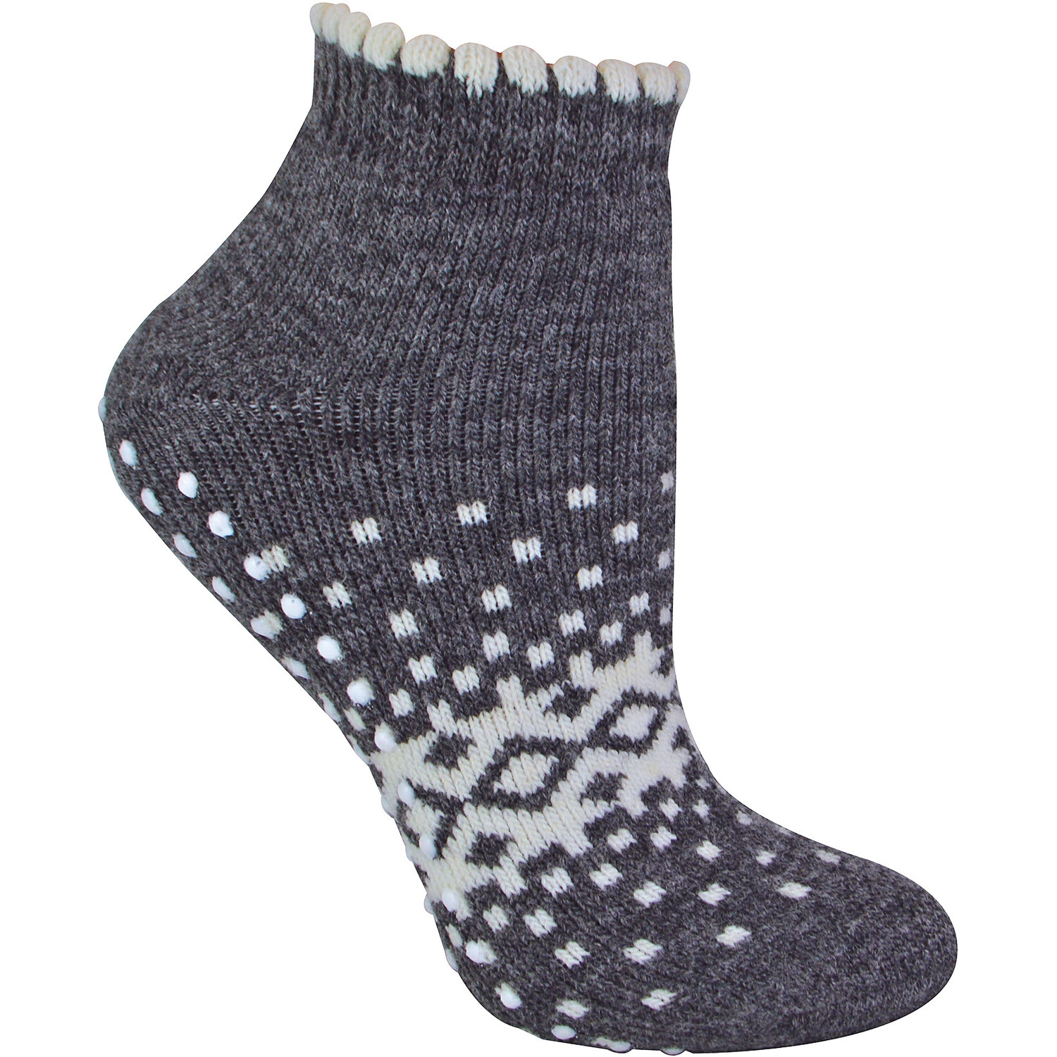 Sock Snob 1 Pack Ladies Thermal Low Cut Wool Non Slip Ankle Slipper Socks - Grey