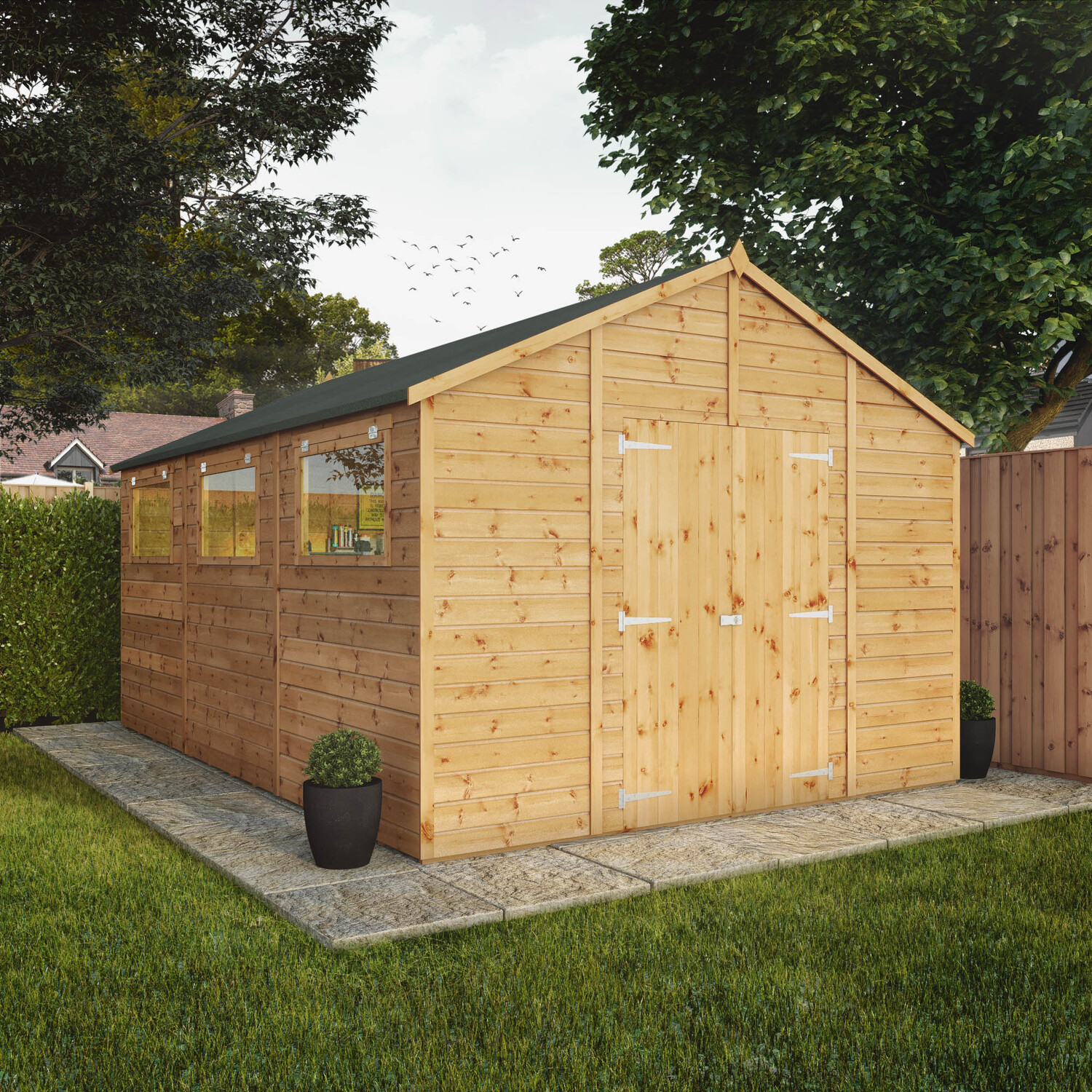 15 x 10 Wooden Garden Shed Shiplap Apex Workshop - Brown