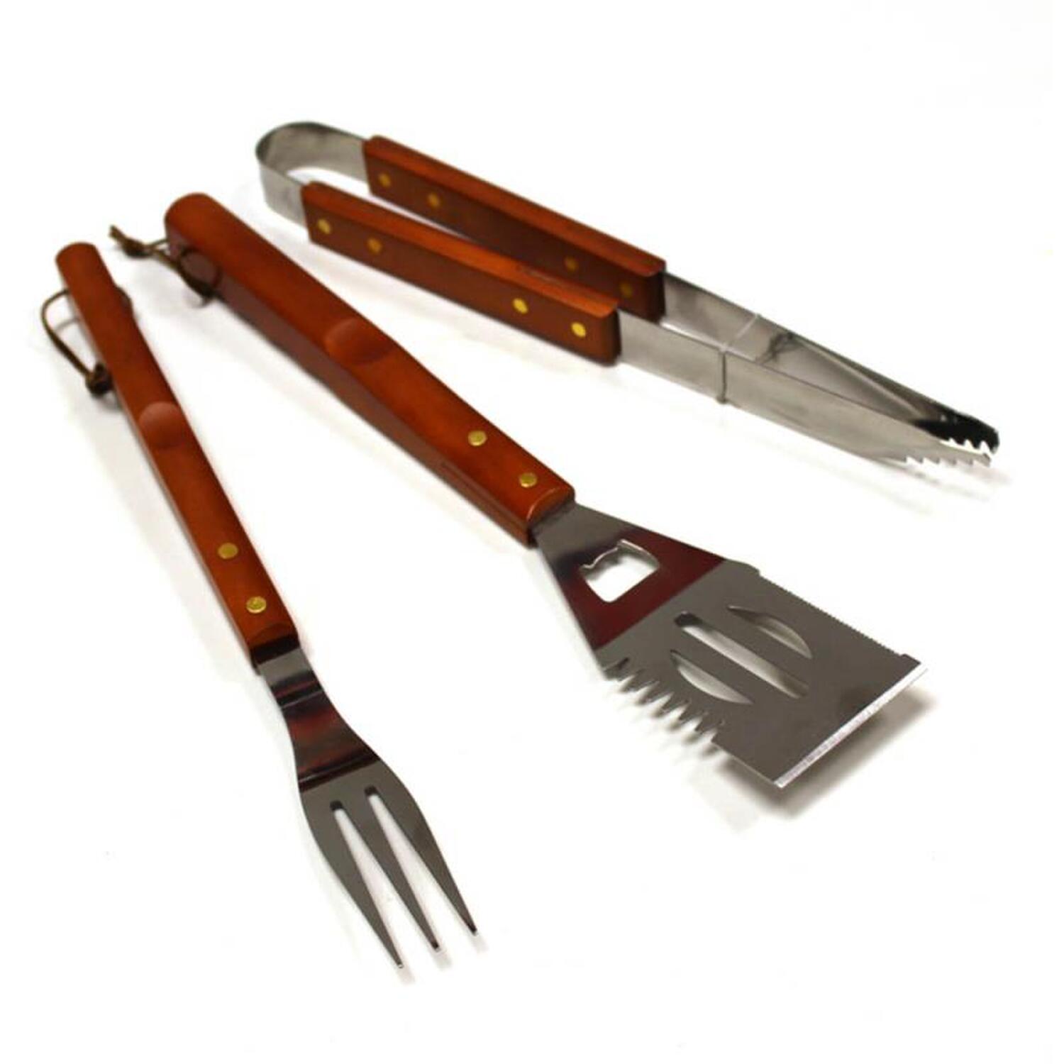 Set of 3 Deluxe 45cm Barbecue Tools with Wooden Handles