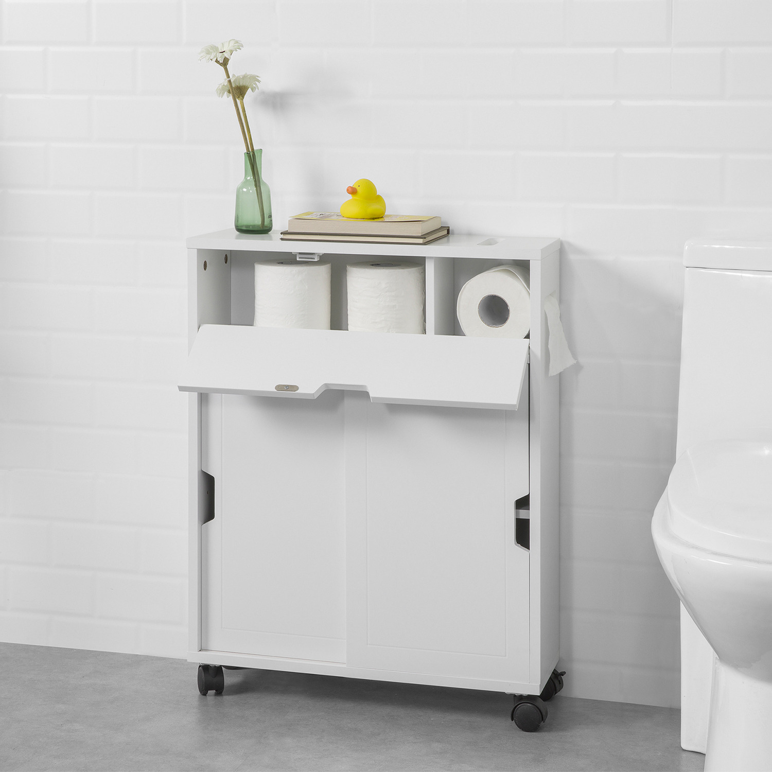 Sobuy Bathroom Toilet Paper Storage Cabinet With Sliding Door - White