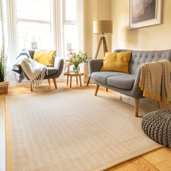 Natural Cotton Border Jute Area Rug