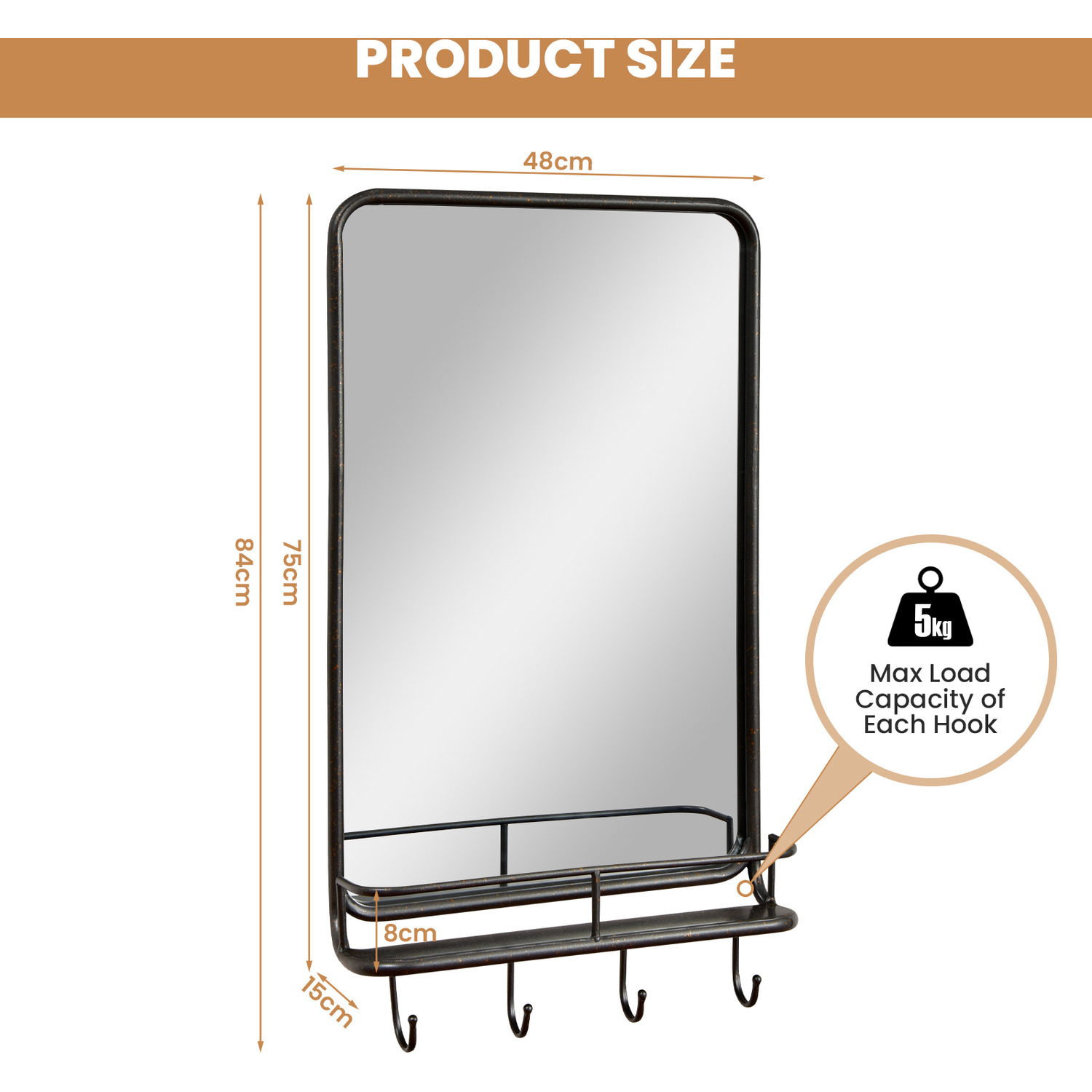 Costway Wall-mounted Bathroom Mirror-black - Black