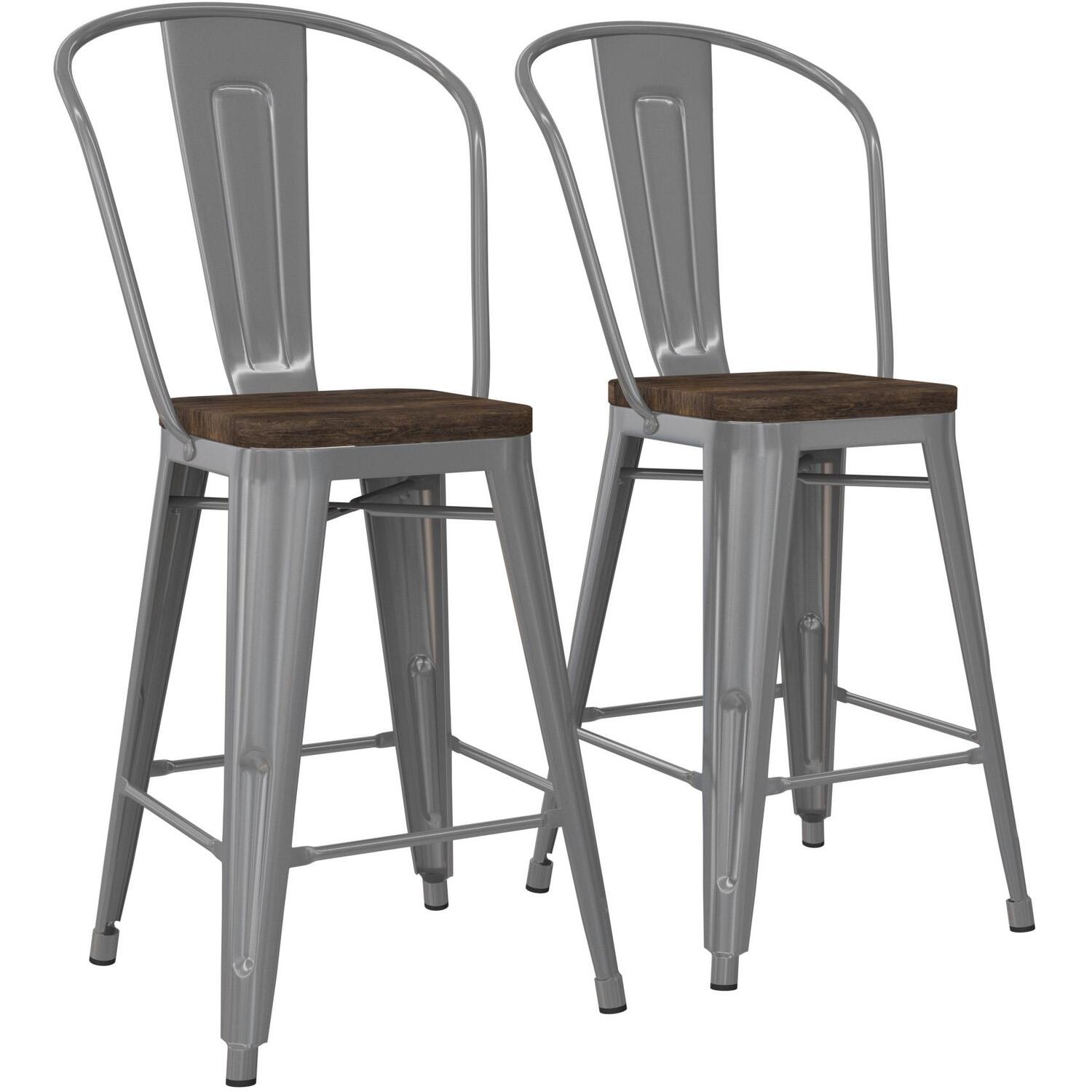 Luxor 24in Metal Counter Stool 2pk - Silver