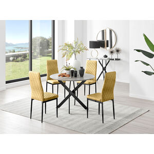 Mustard Novara Grey Concrete Black Leg Round Dining Table 4 Milan Black Leg Chairs shot 3520924