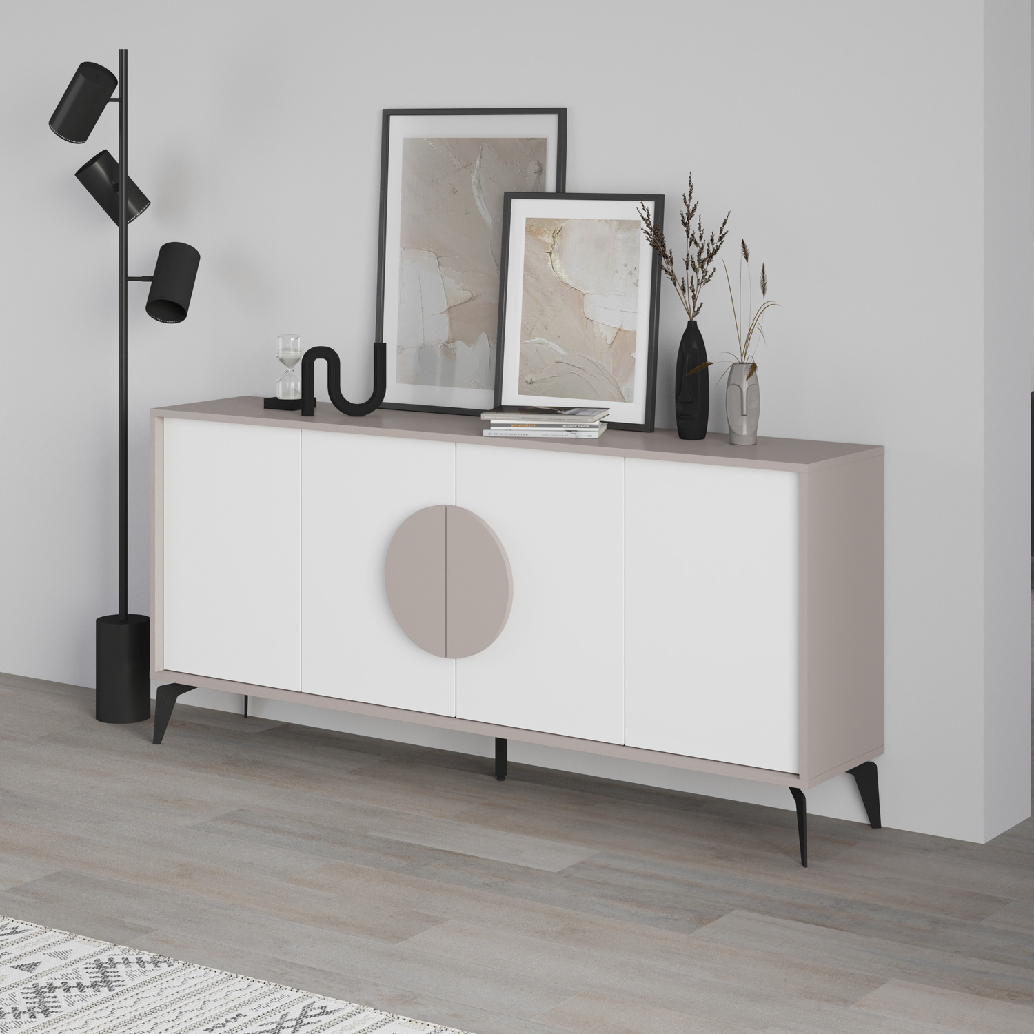 Decortie Gora 4 Door Sideboard Storage Cabinet With Metal Legs - Mocha Grey