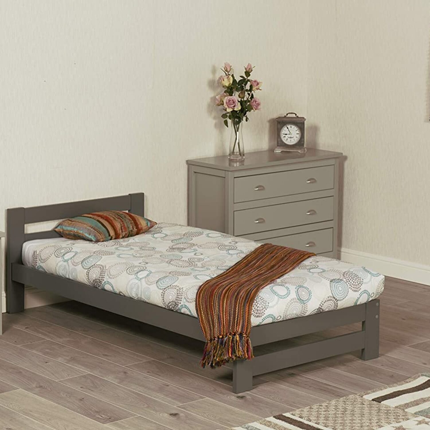 Solid Pine Wood Xiamen Bed Frame - Grey Single