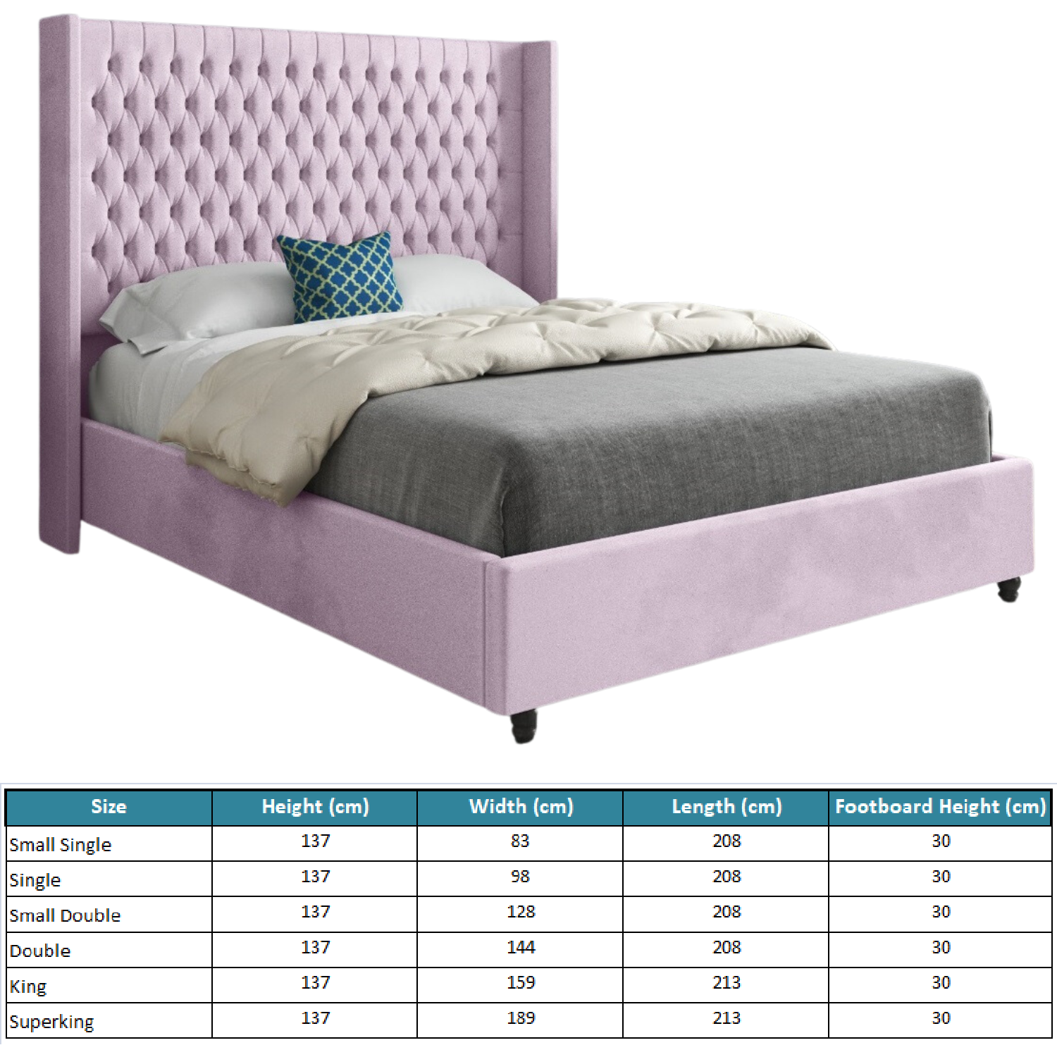Volta Straight Winged Upholstered Soft Velvet Bed Frame - Pink Superking