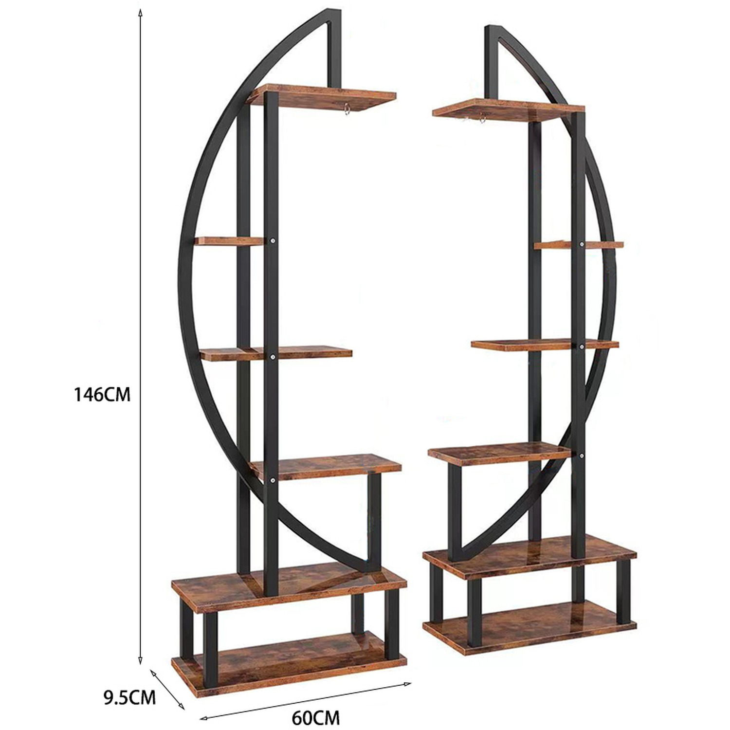 2pcs Crescent Plant Stand Set - Black Brown