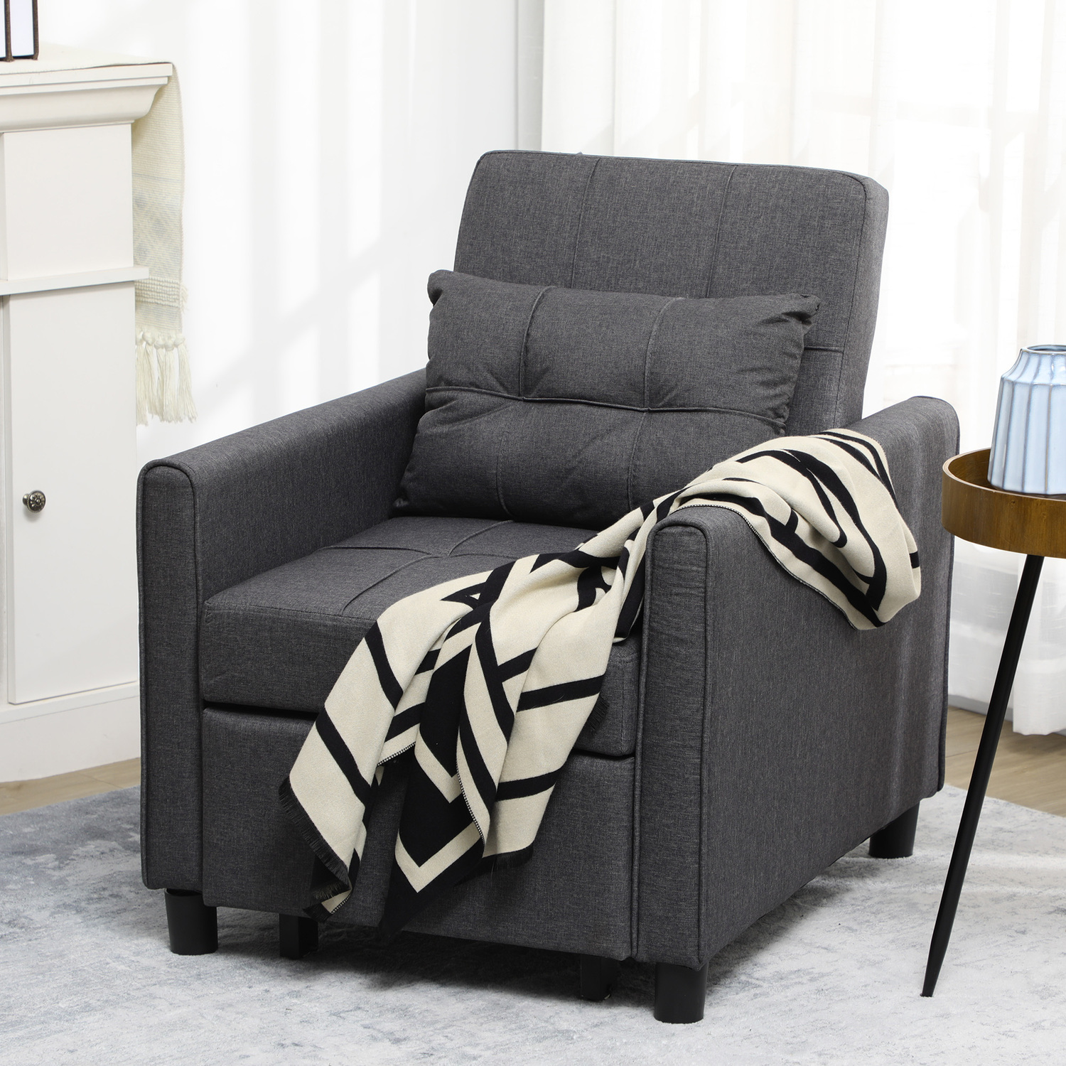 Homcom Folding Sofa Bed Adjustable Pull Out Convertible Chair Bed With Pocket - Grey