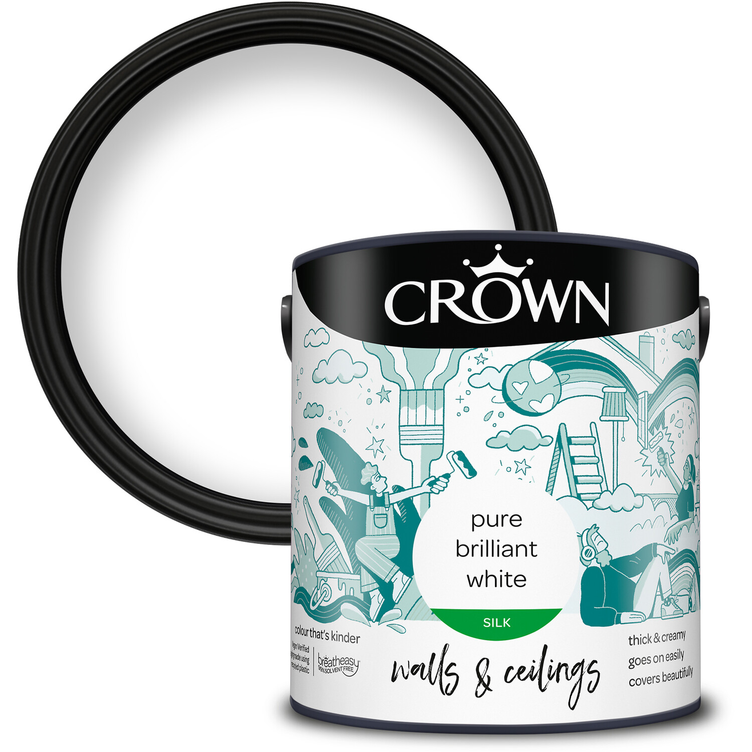 Crown Walls and Ceilings Silk Emulsion - Pure Brilliant White / 2.5l