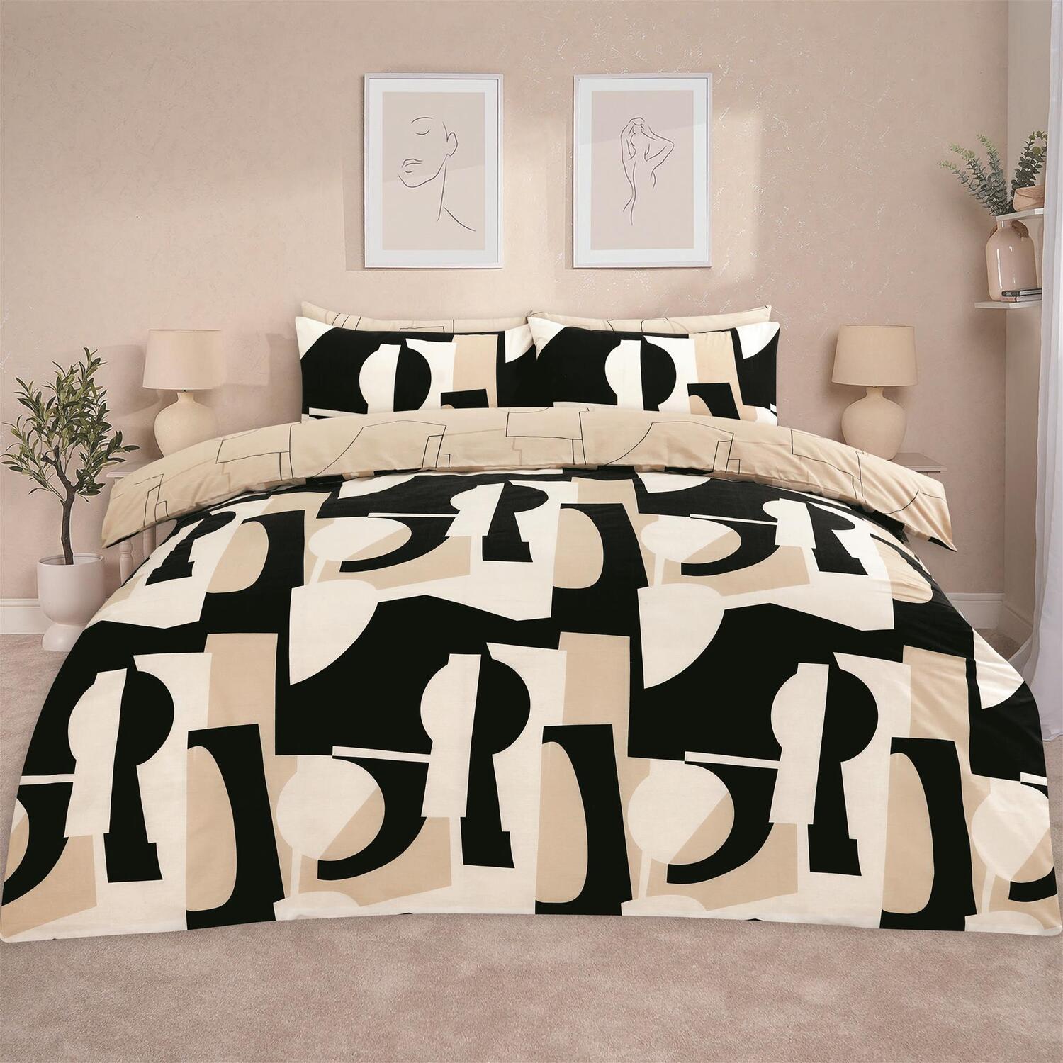 Geometric Shapes Duvet Cover Set - Black Superking