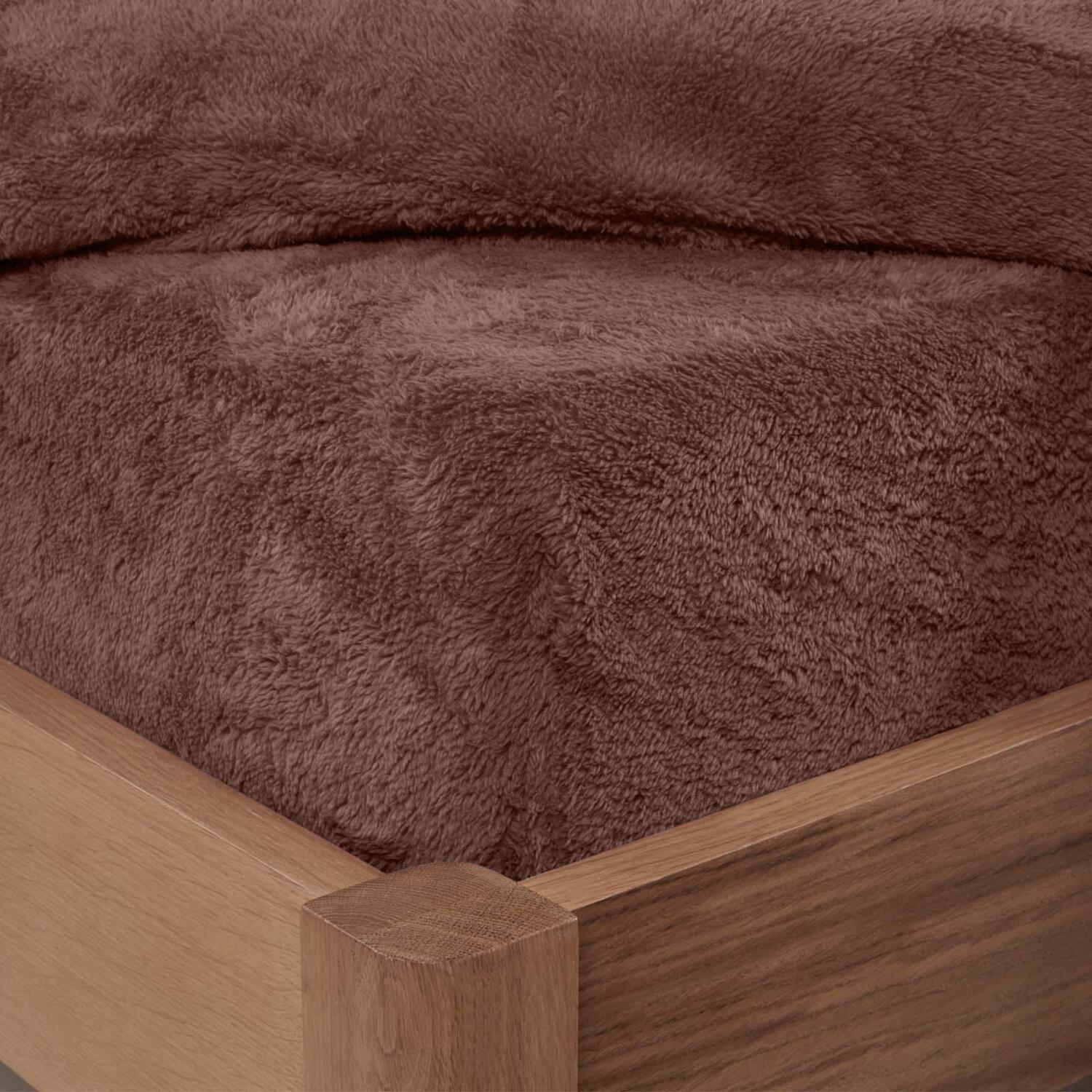 Teddy Fleece Thermal Fitted Bed Sheet - Chocolate / King