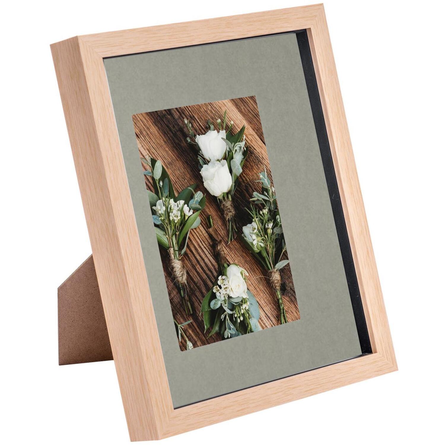 3D Box Photo Frame - 8x10" with 4 x 6" Mount - Light Wood/Grey