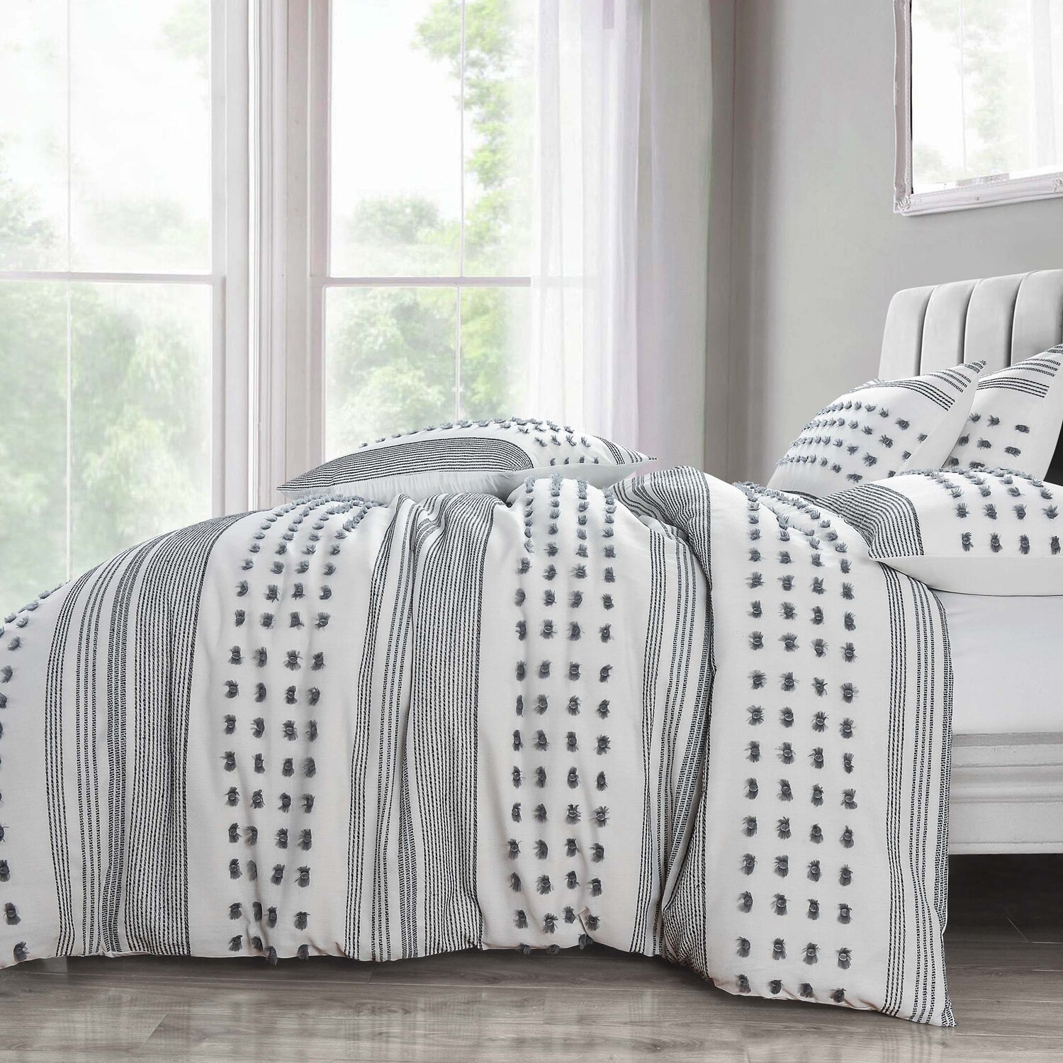 Shabby Chic Boho Modern Tuft Duvet Set - White King