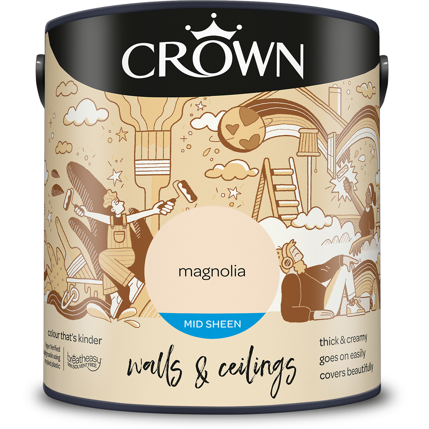 Crown Walls and Ceilings Mid Sheen Emulsion - Magnolia / 2.5l