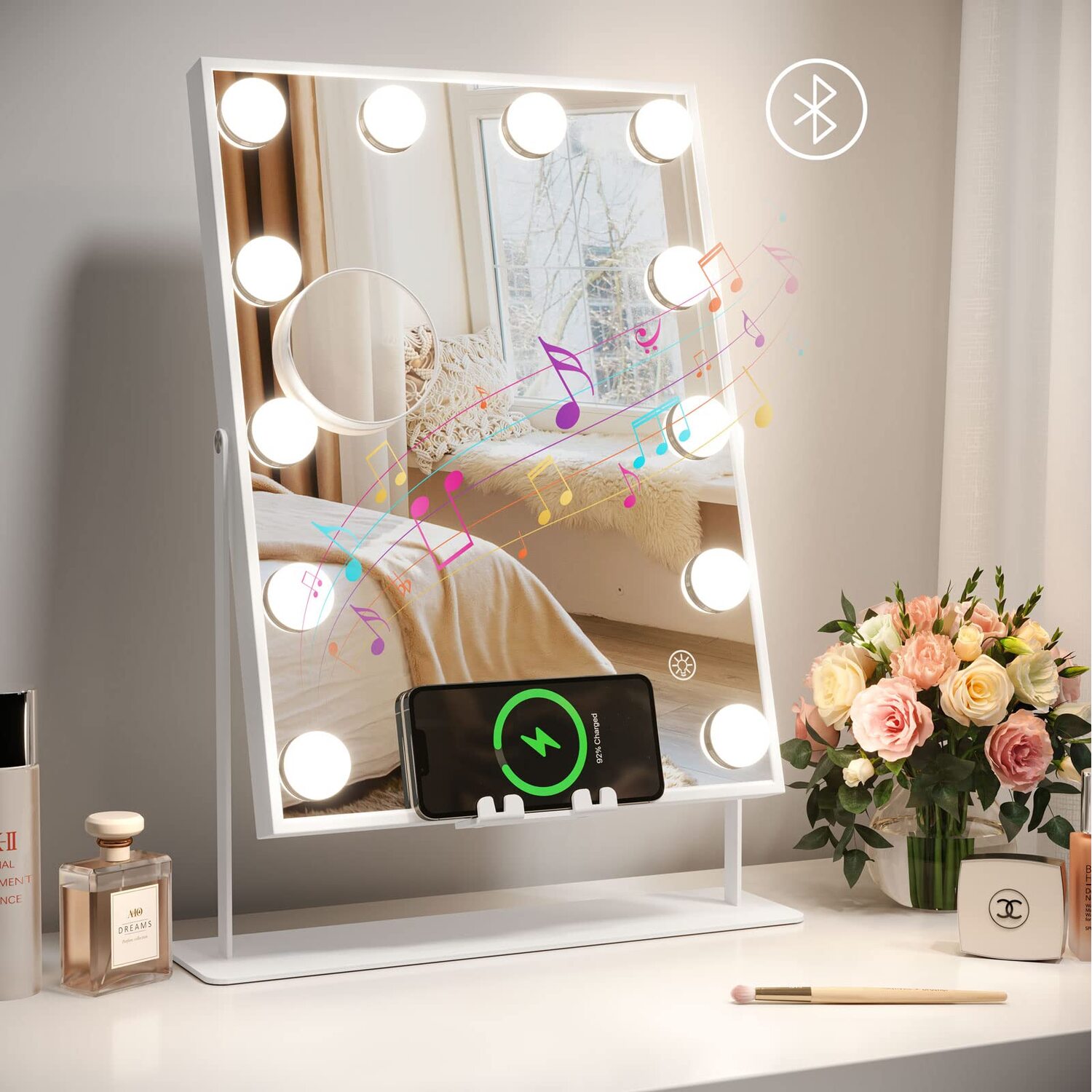 dripex - Hollywood Vanity Mirror with 12 LED Dimmable Bulbs - white / LED Mirror with  Wireless Charging and Wireless Connection thumbnail