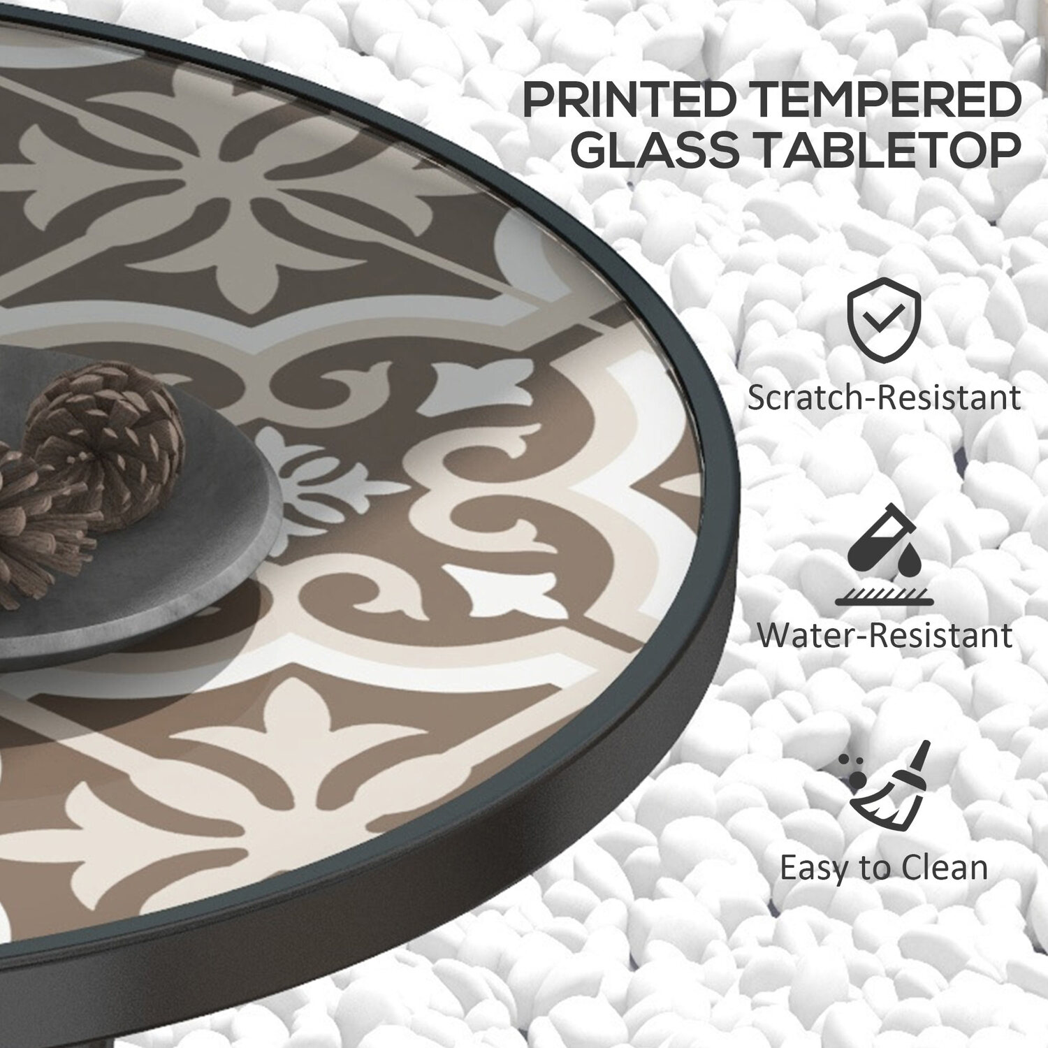 Garden Table with Glass Printed Design for Outdoor 84G-399V00MX
