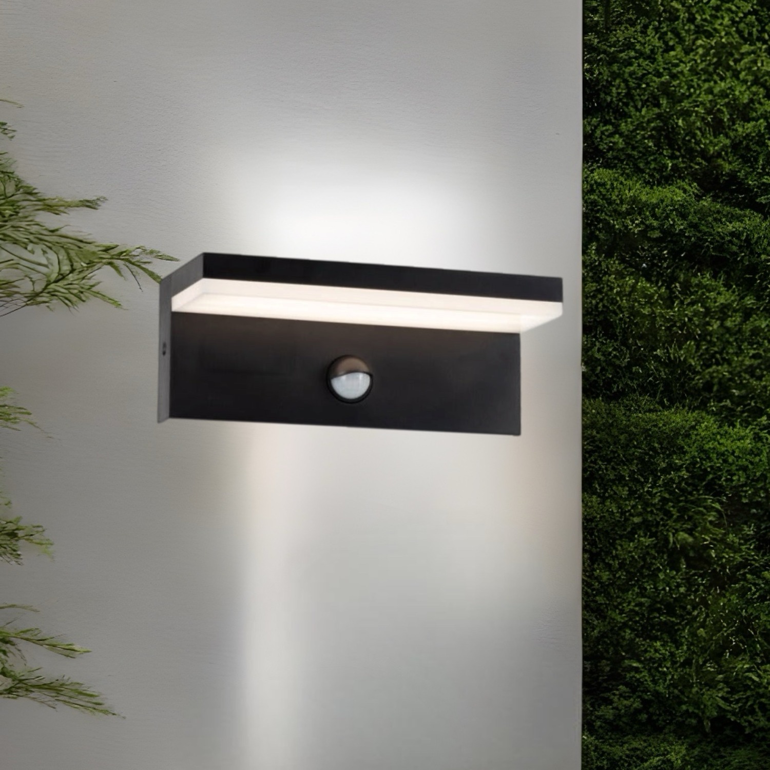 Dallas Rectangular Outdoor Wall Light Pir Motion Sensor Led - Black