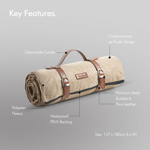 Beige / 180cm Picnic Blanket with Faux Leather Carry Handle shot 5183399