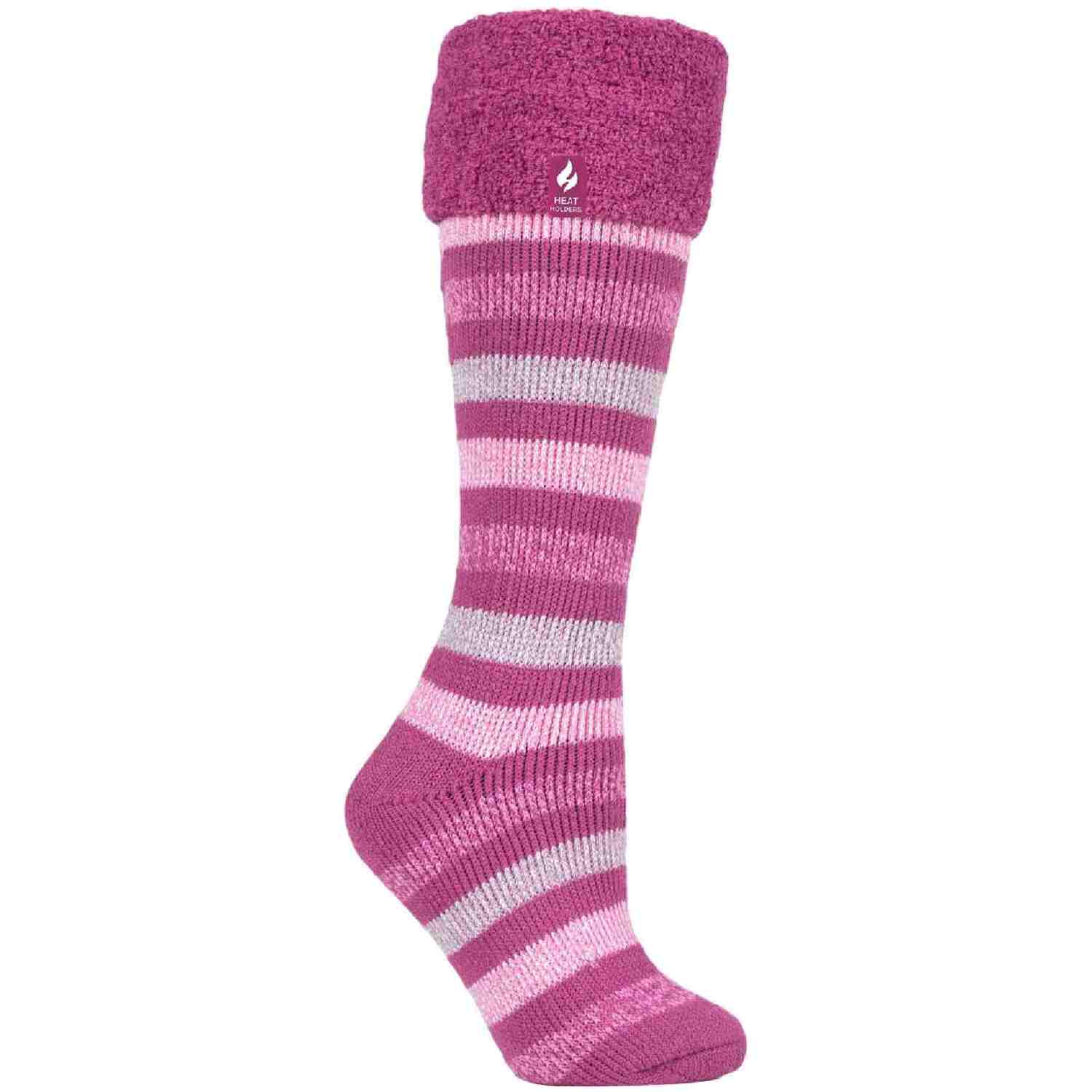 Heat Holders Ladies Patterned Long Wellington Boot Thermal Socks - Pink