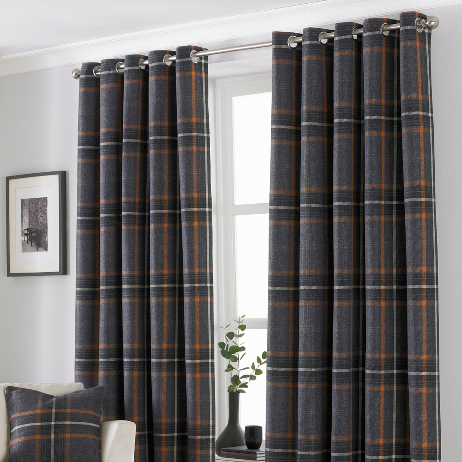 Aviemore Tartan Faux Wool Eyelet Curtains - Rust / 229cm / 183cm