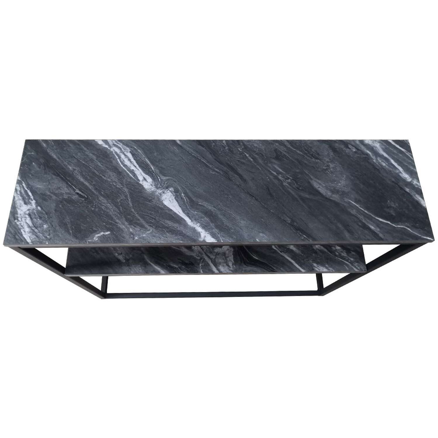 Wide 2 Tier Metal Console Table For Living Room - Matte Black