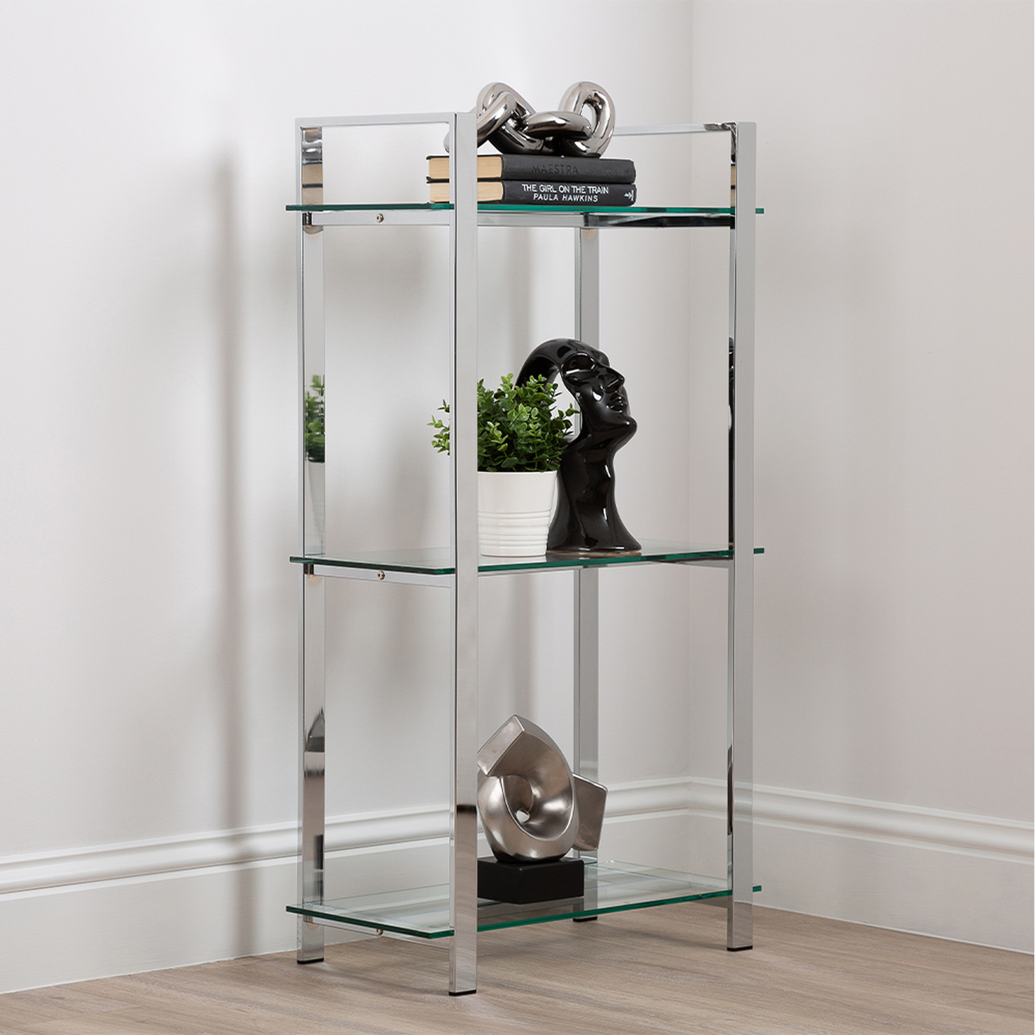 113cm Chrome and Glass 3 Tier Display Unit