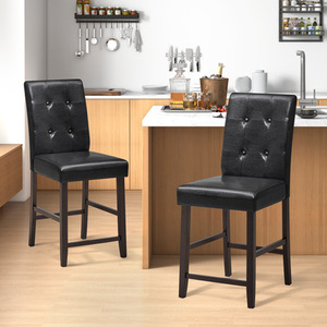 Set of 2 Bar Stools with Button-Tufted Back