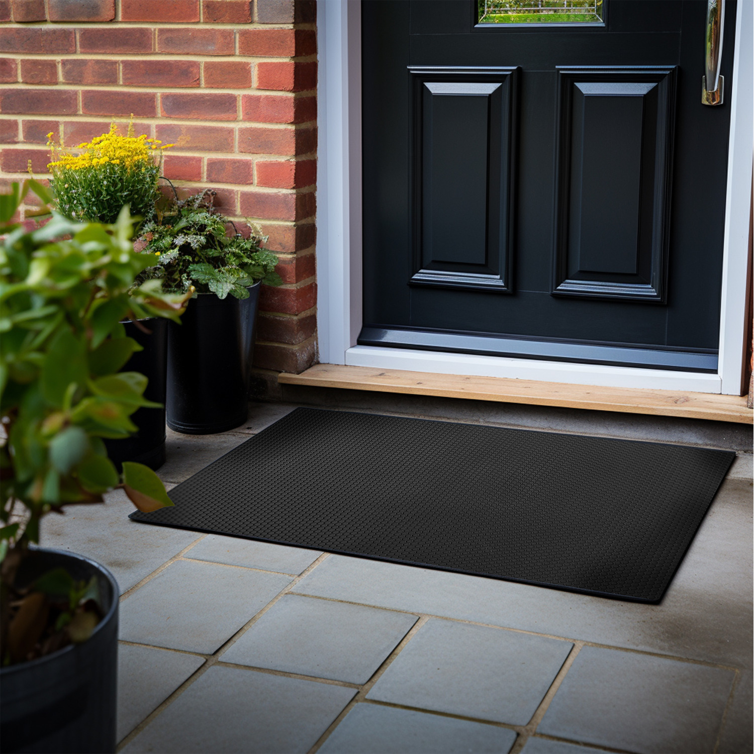 Hexagon Pattern Heavy Duty Rubber Door Mat - Black / 120cm x 80cm x 5mm