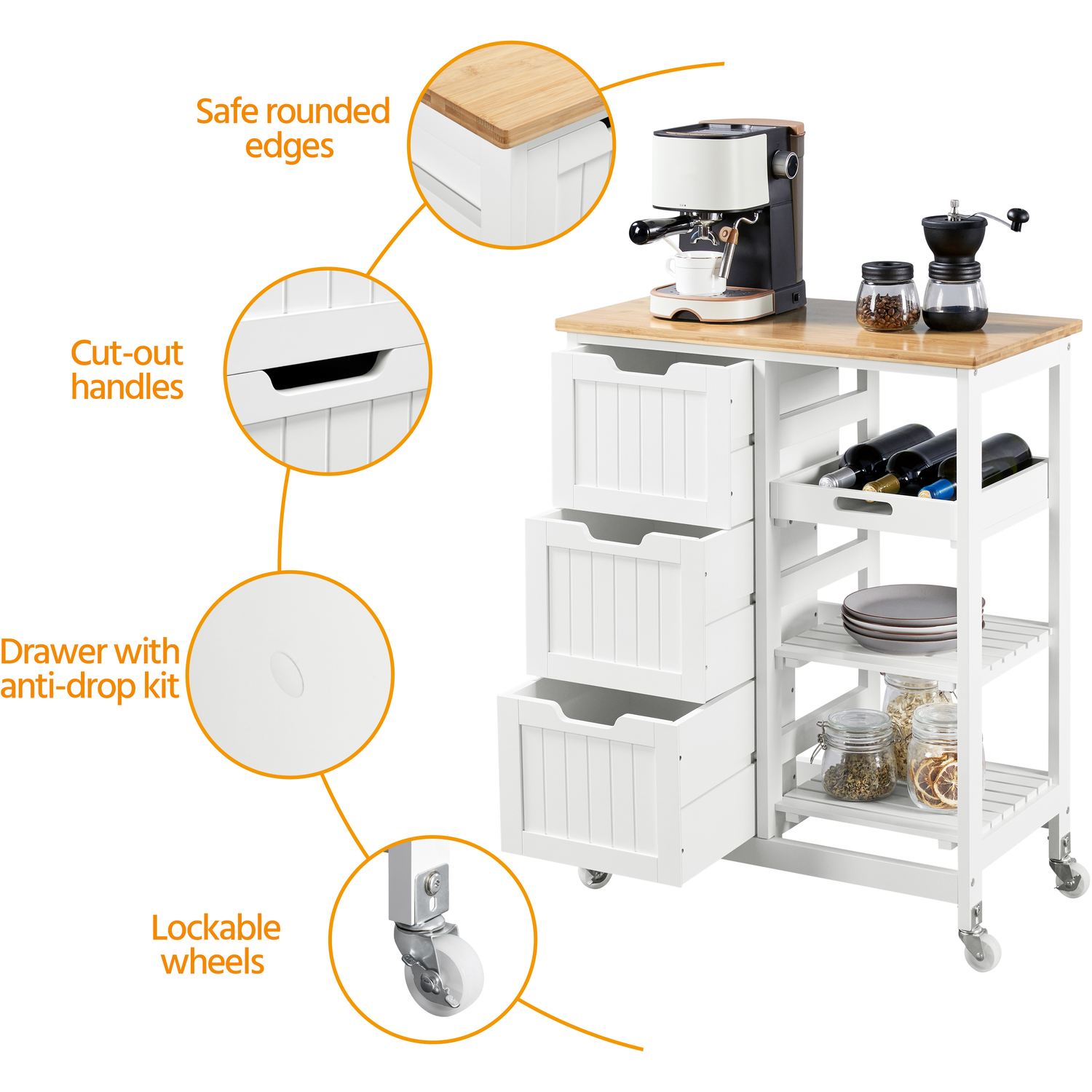 Yaheetech Kitchen Island Serving Cart With Storage - White