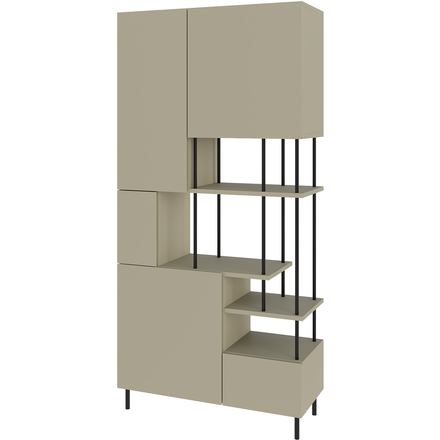Modern Key Bookcase 5-Door Cabinet with Open Shelves