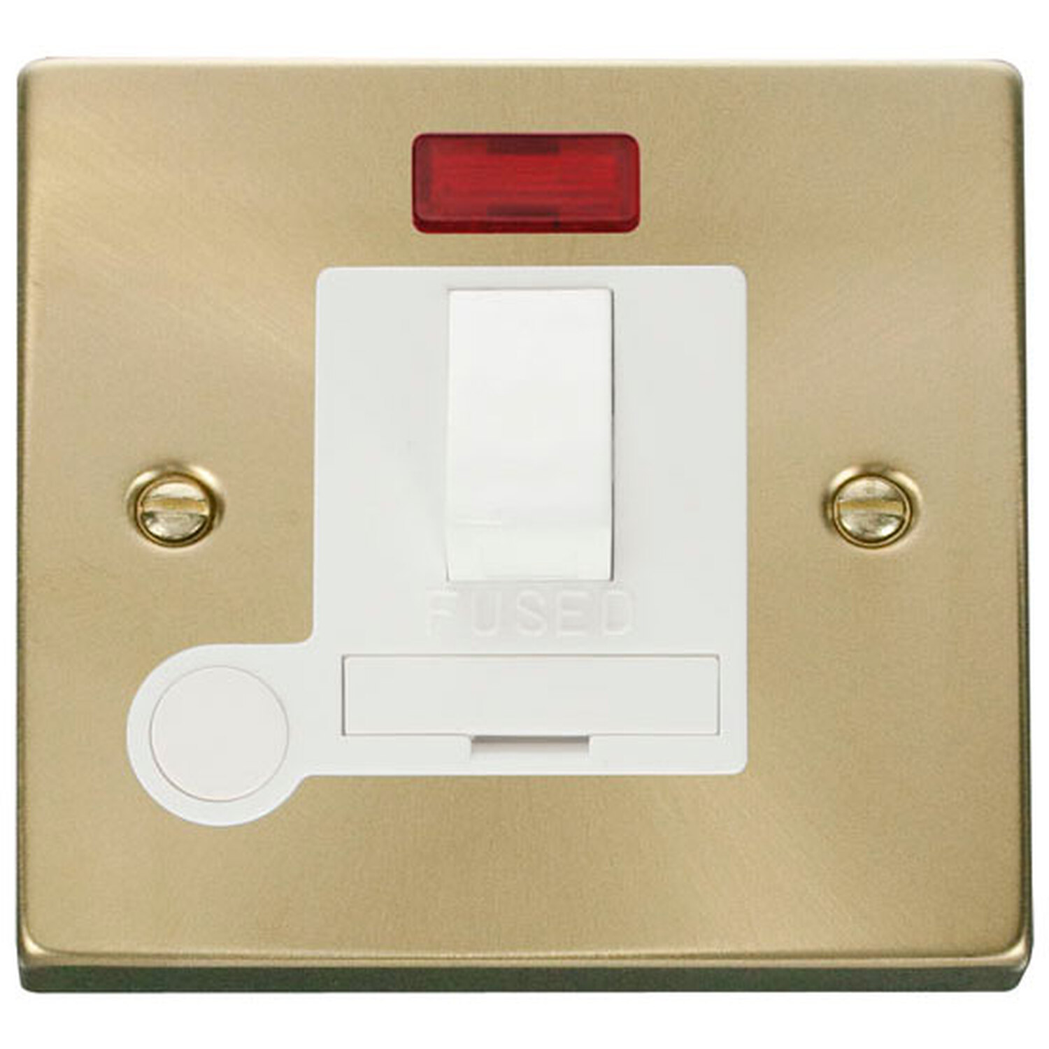 Satin Brushed Brass 13a Fused Connection Unit Switched With Neon With Flex - White