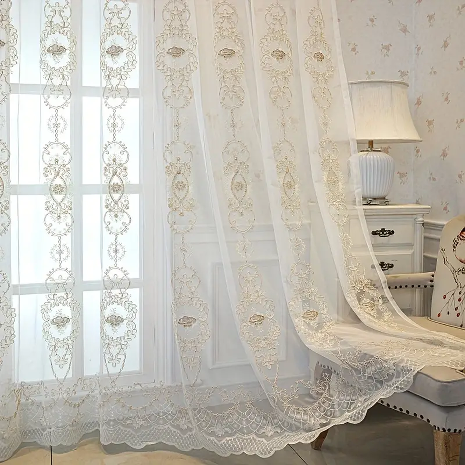 Rope Embroidered Voile Curtain