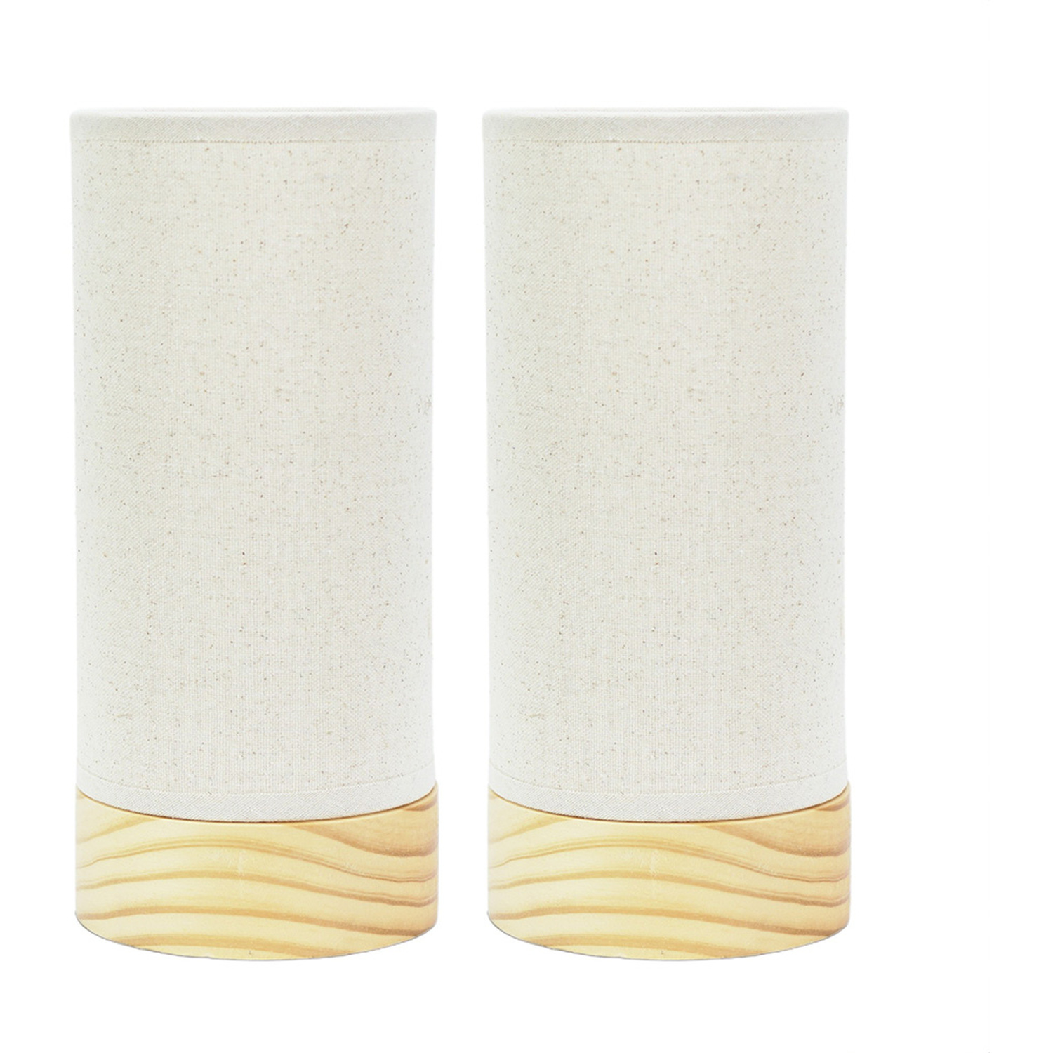 Pair of Elsa Wooden Table Lamp - Natural / Fabric / Bulbs Included