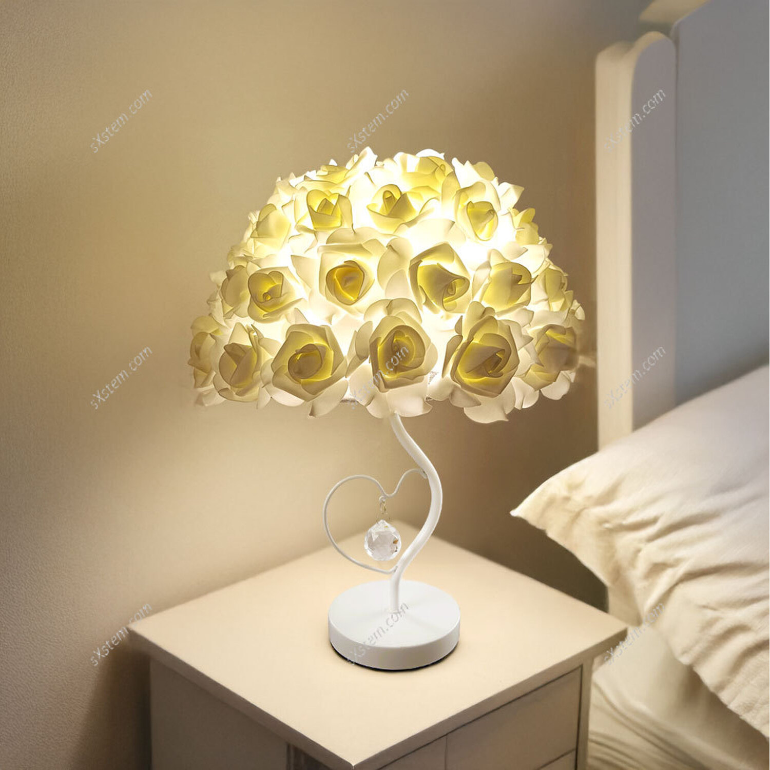 Image of Beige Rose Flower Table Lamp Fixture&hellip;