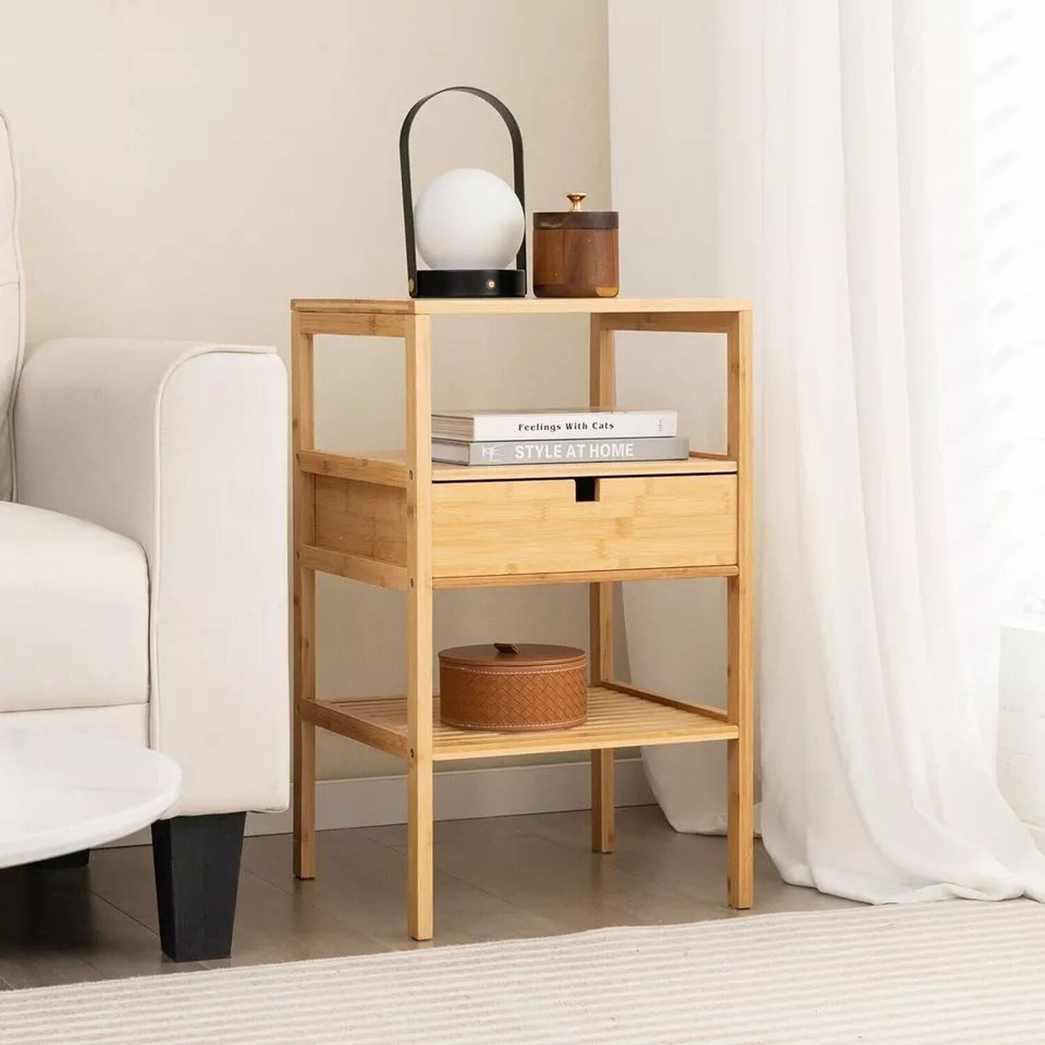 3 Tier Wooden Bedside Tables Set Of 2 - Natural