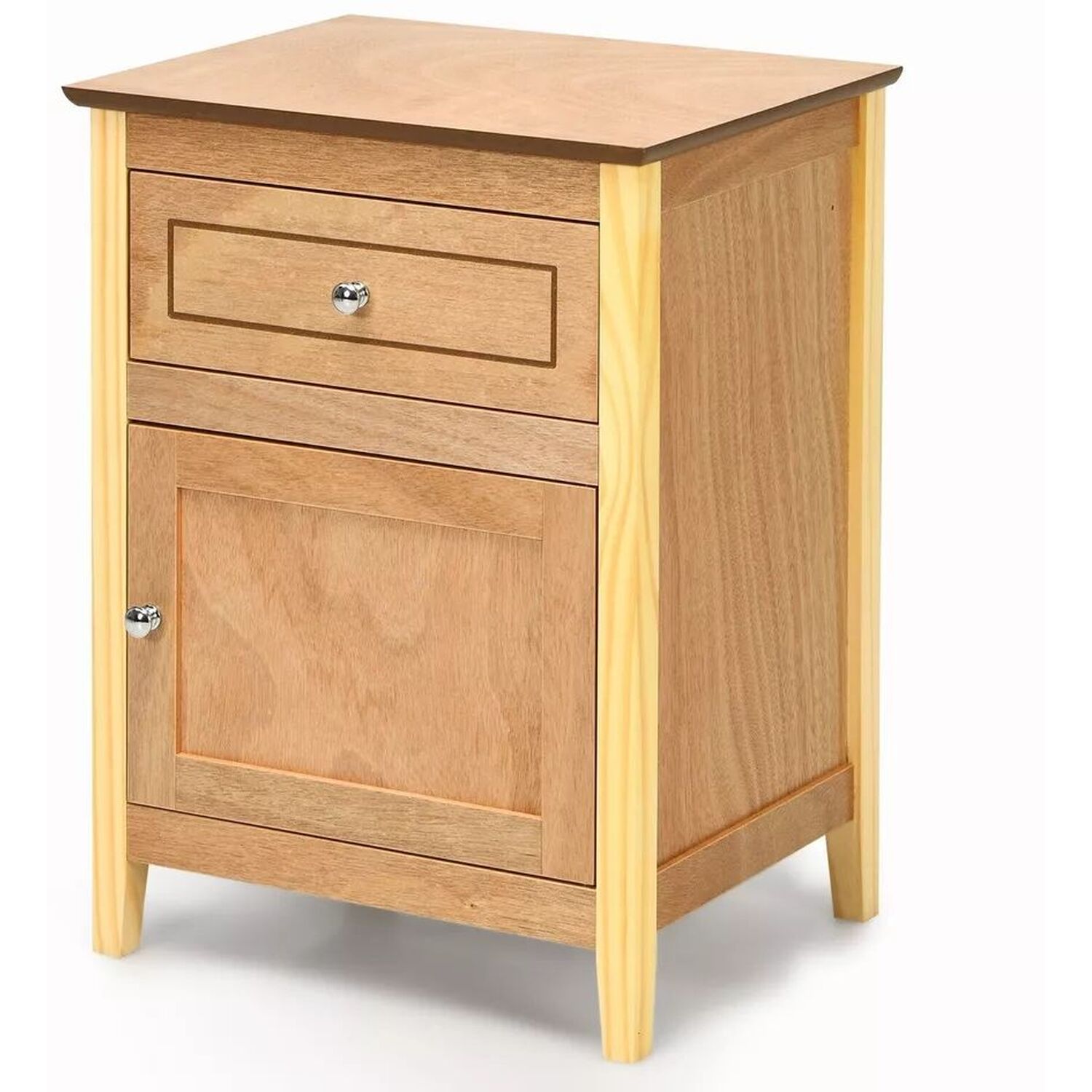 Solid Wood Bedside Table With Storage - Natural
