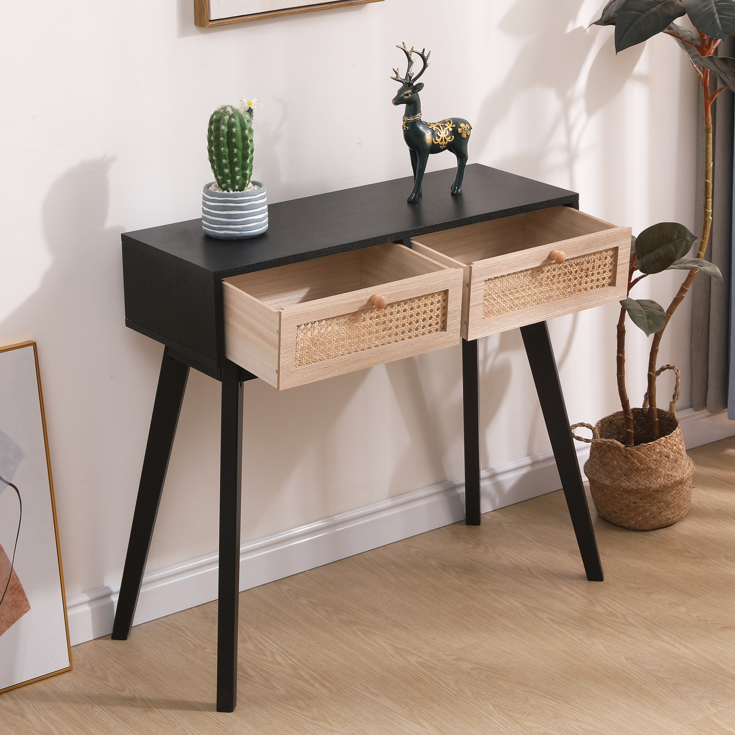 Hmd 2 Drawers Console Table - Natural Black