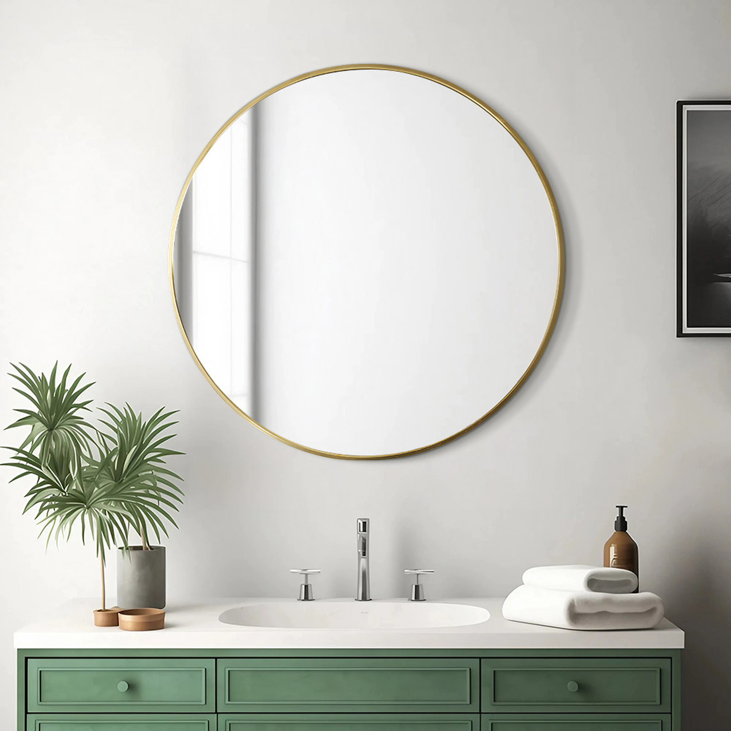 Round Bathroom Wall Mirror - Gold / 70cm / 3.8kg