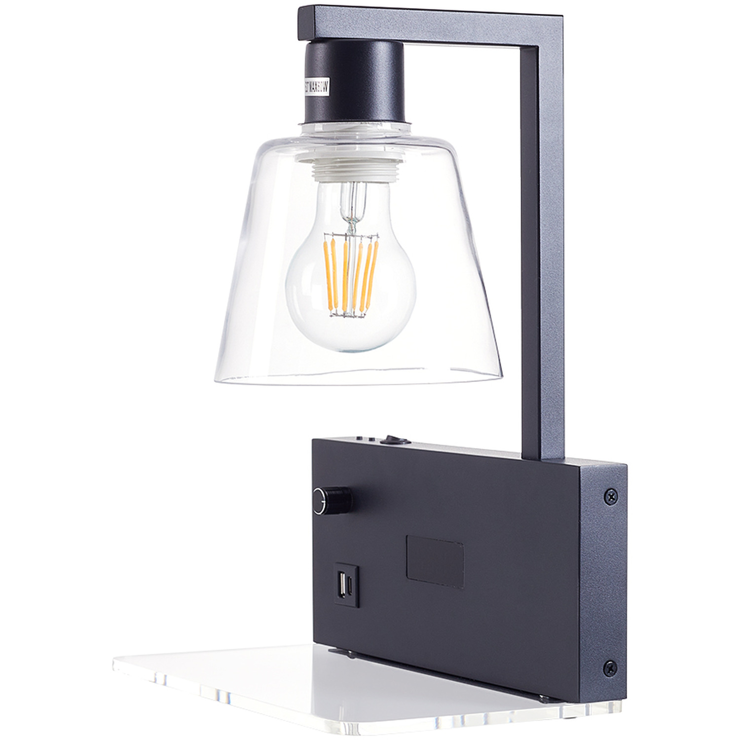 E27 Retro Creative Wall Lamp With Digital Clock - Black