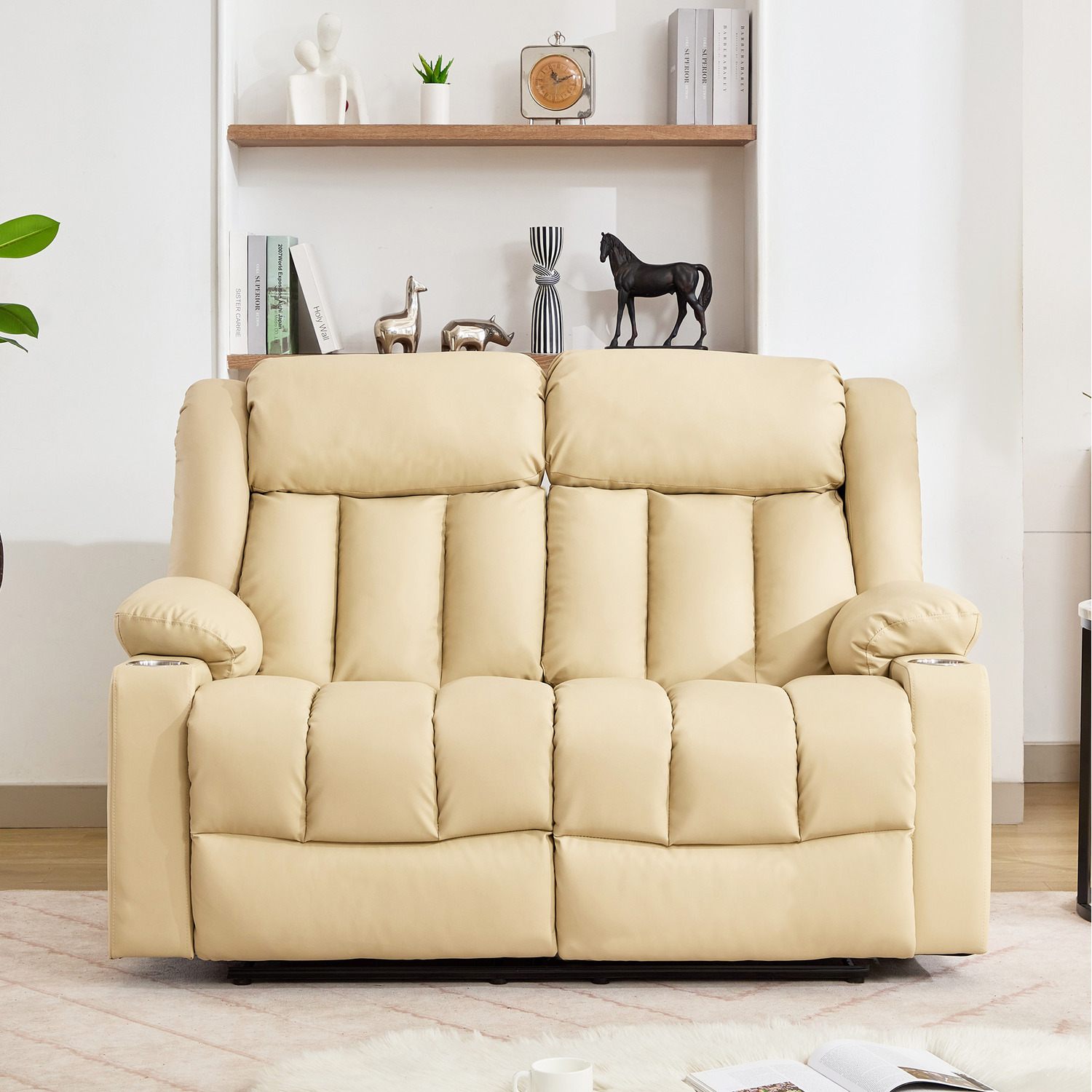 Sheridan 2 Seat Manual Recliner Sofa with Cup Holders - Cream