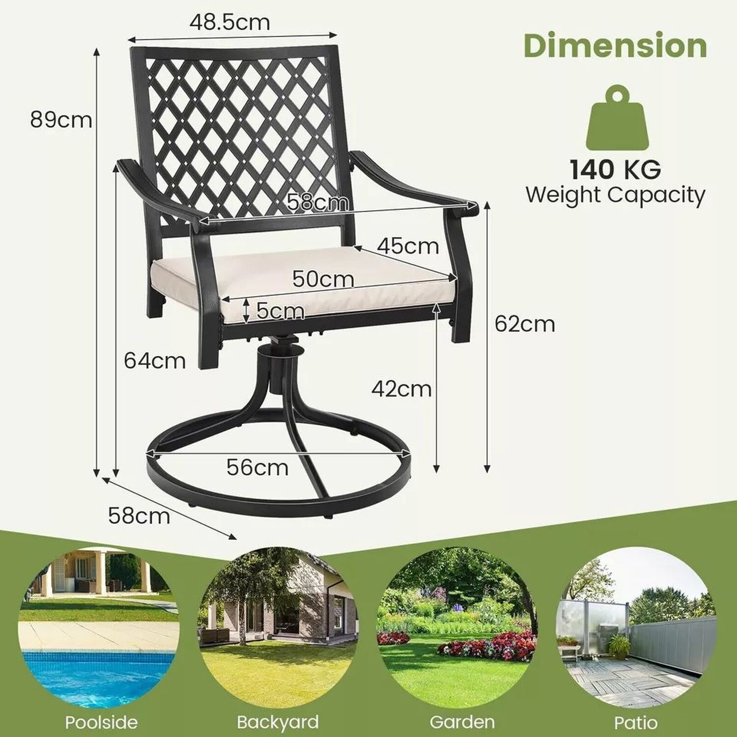 Garden Bistro Set With Swivel Chairs - Black