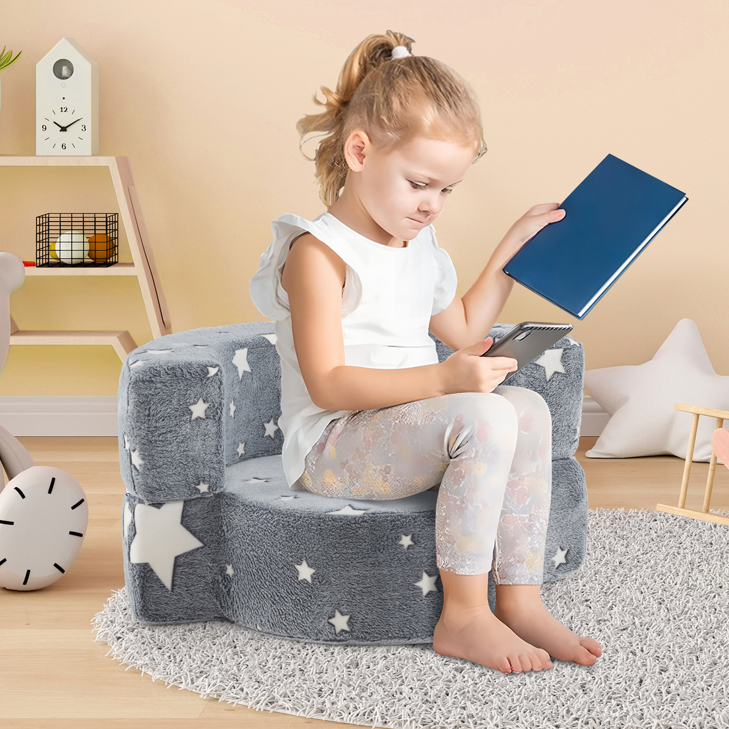 2 In 1 Kids Plush Couch - Grey
