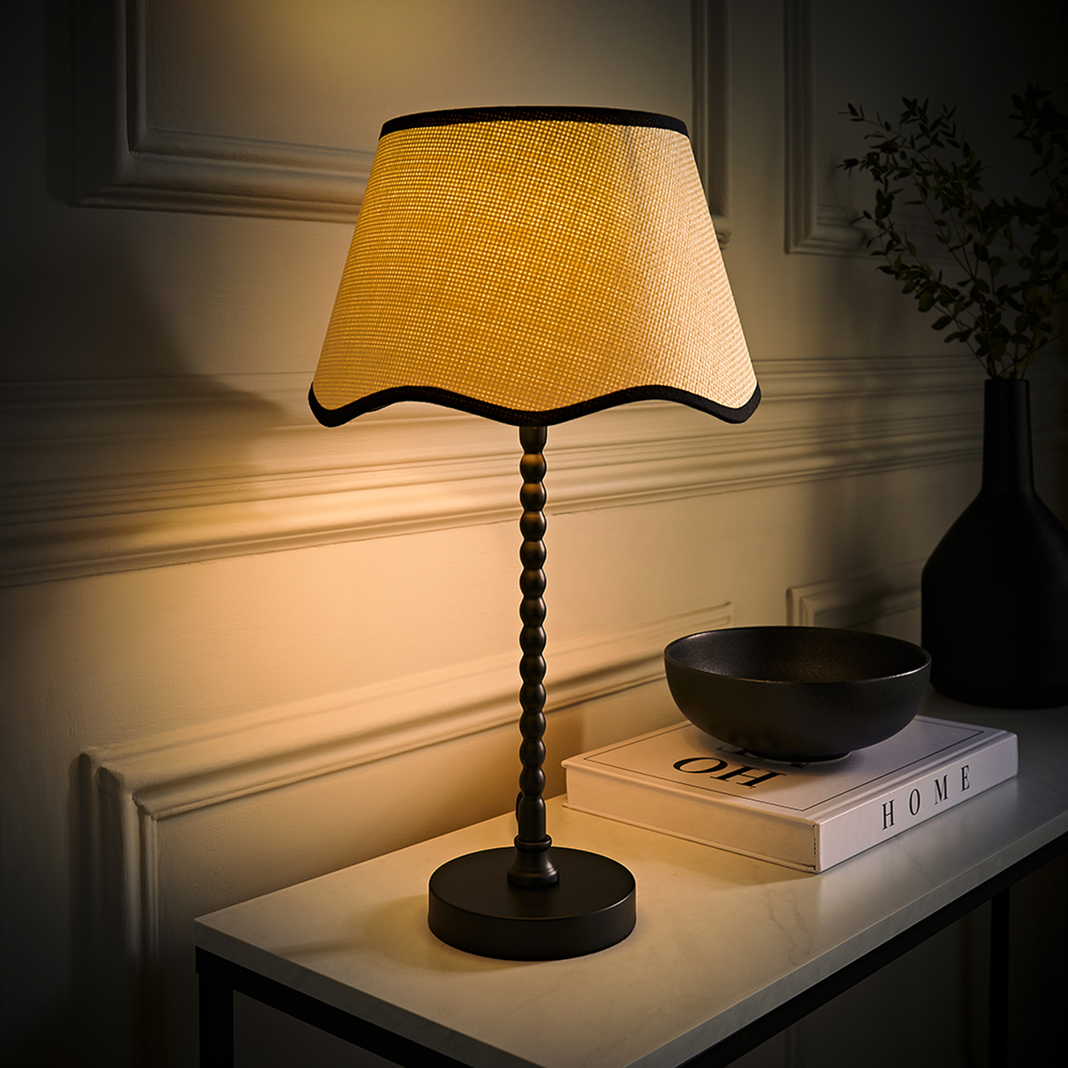 Maeve Bobble Table Lamp with Scallop Shade and LED Bulb - Black
