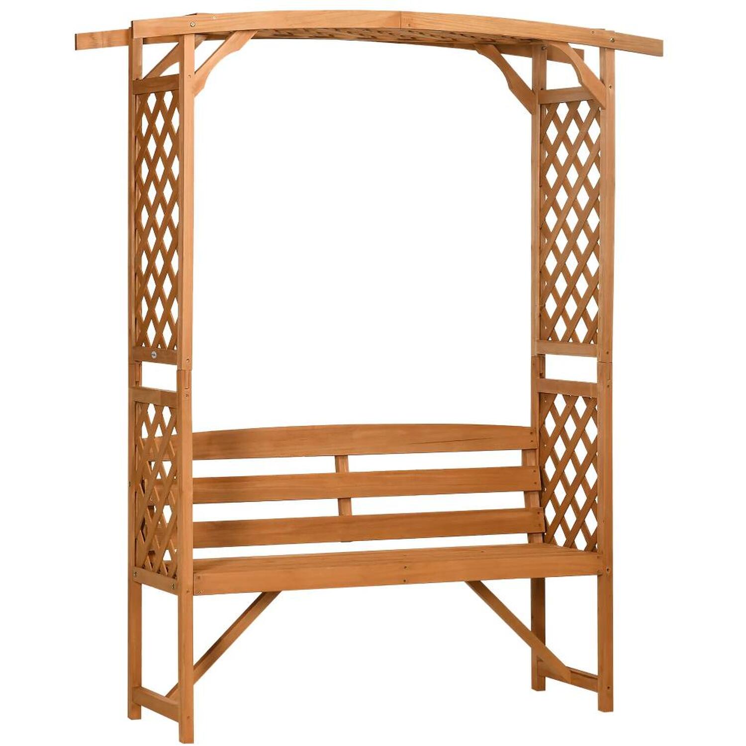 Garden Bench With Wooden Garden Arbour - Brown