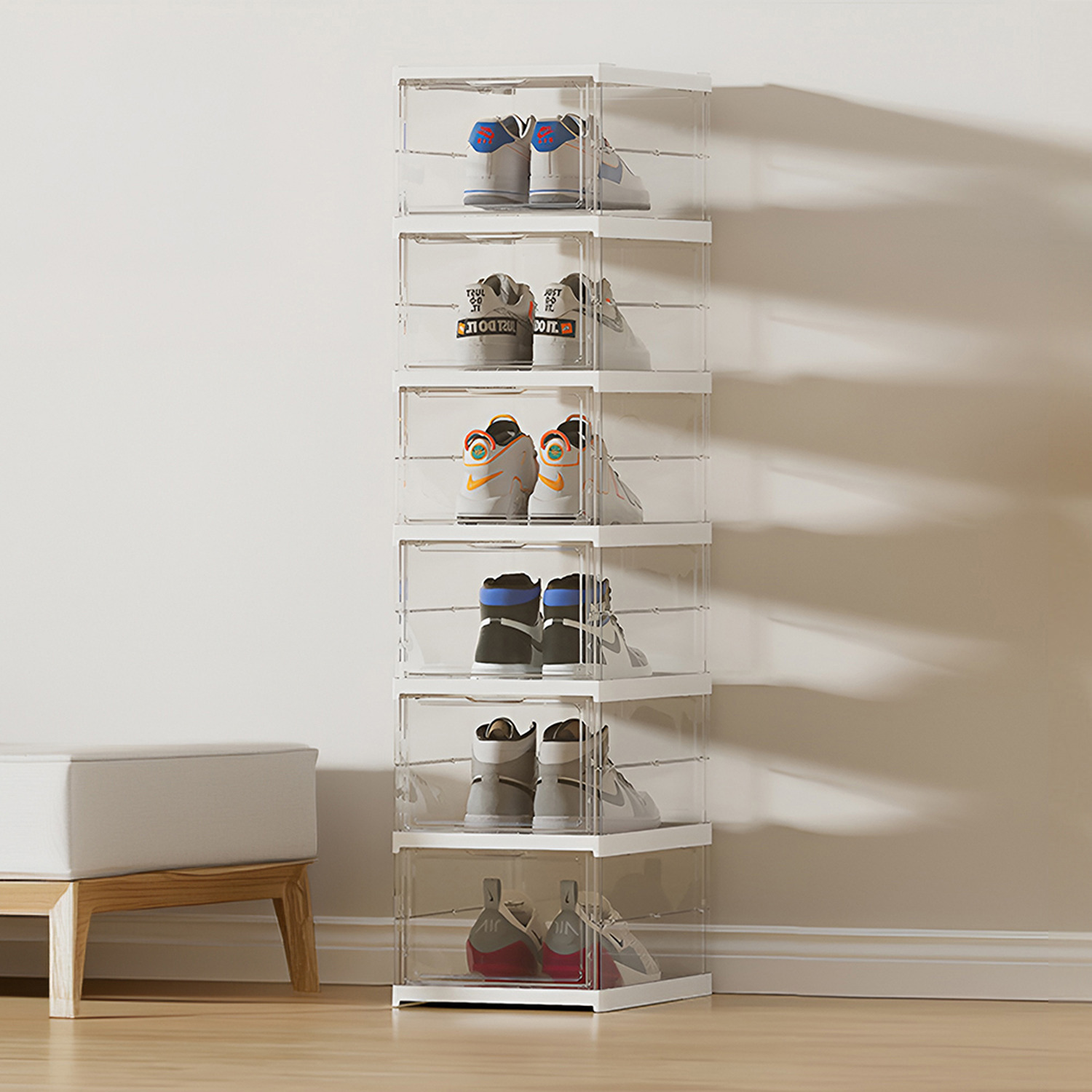 6-Tier Shoe Storage Transparent Foldable Box - Transparent