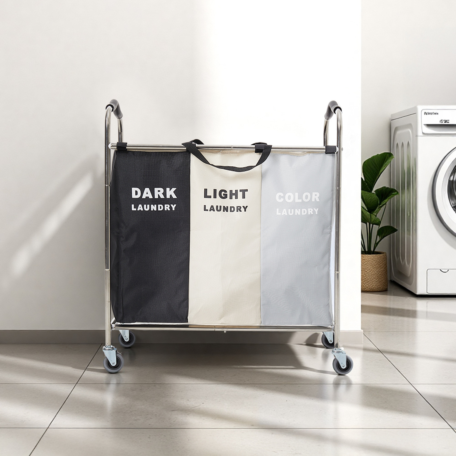 Lifeideas 3-Section Laundry Basket with Wheels - Multicolor