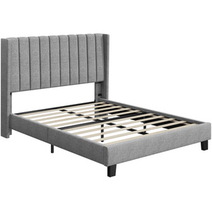 Light Grey / King Yaheetech Upholstered Bed Frame with Channel Tufted Headboard shot 8473242