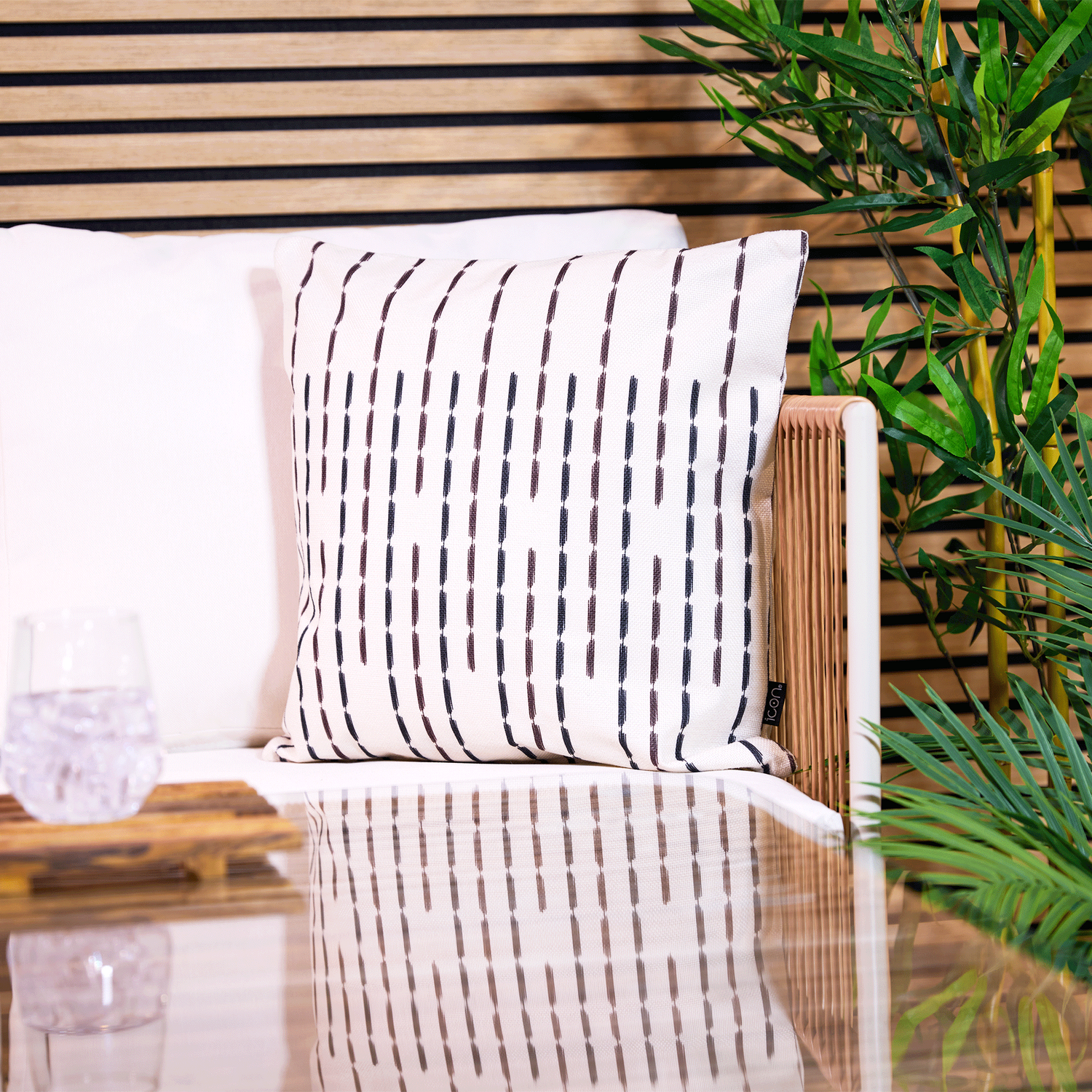 Icon Textured Broken Stripe Outdoor Cushion - Yellow