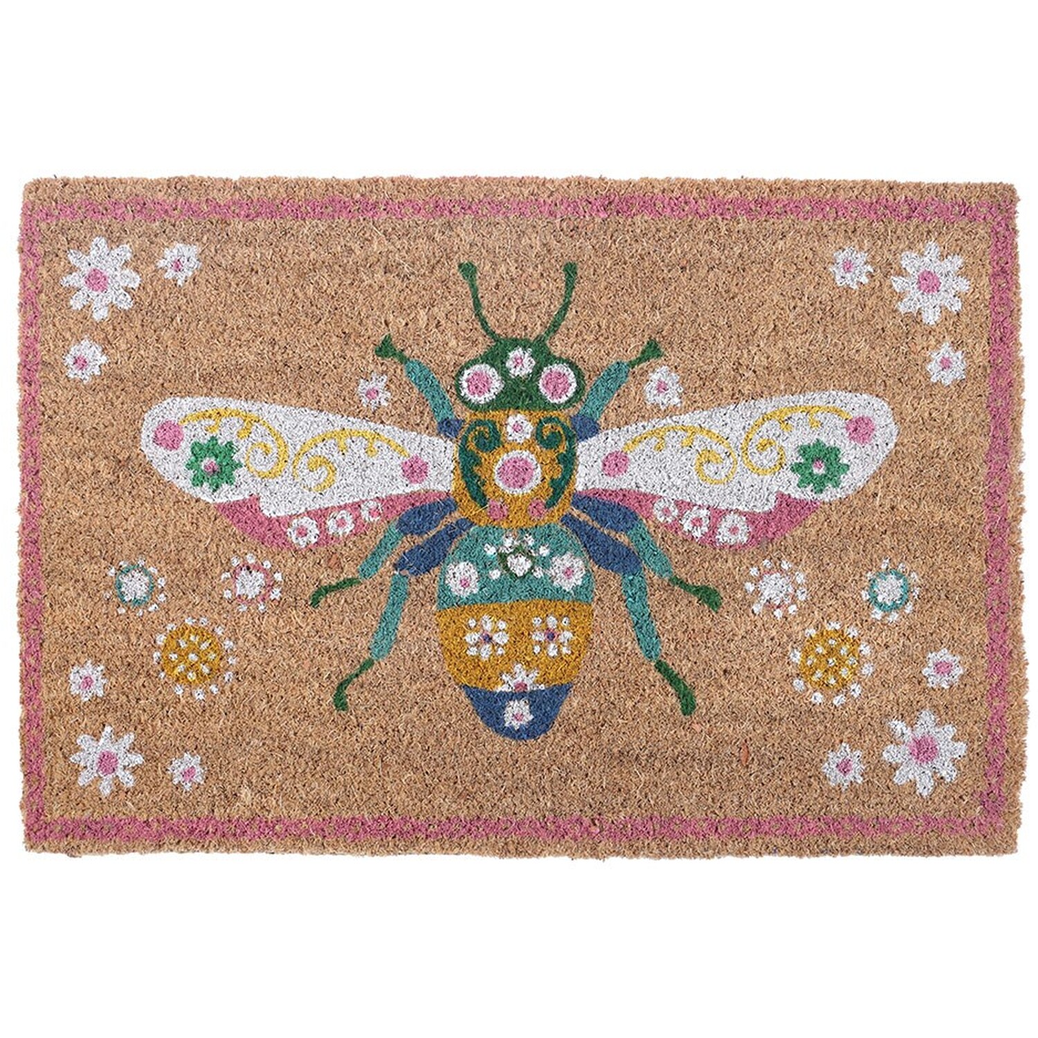 Coir Floral Bee Doormat - 60cm